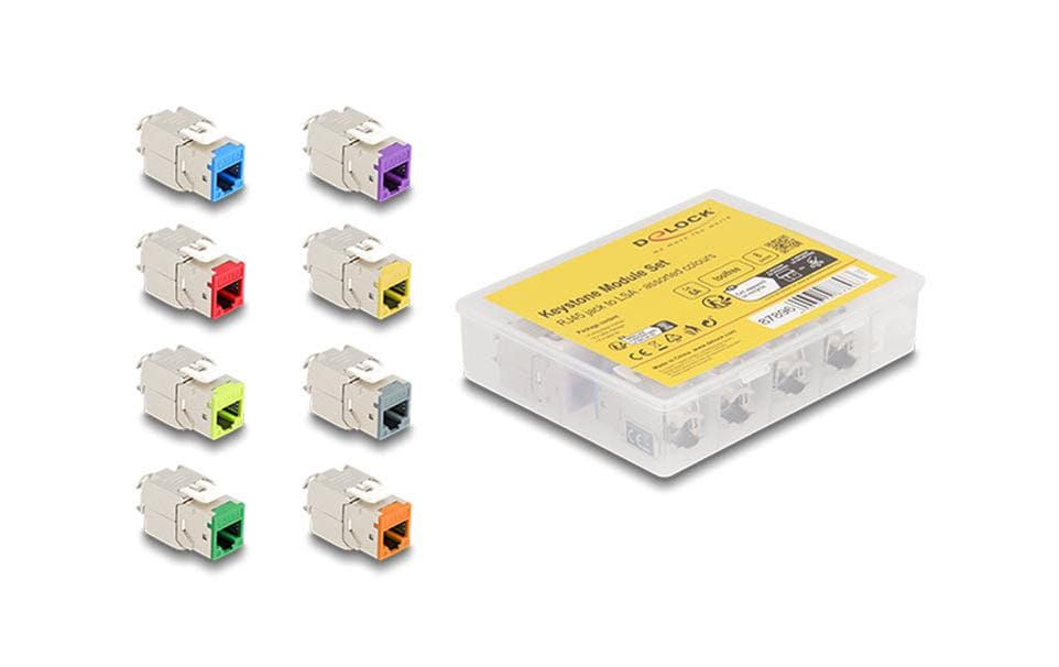 Delock Keystone Modul RJ45 Buchse zu LSA Cat.6A, werkzeug, farbig, 8 Stück
