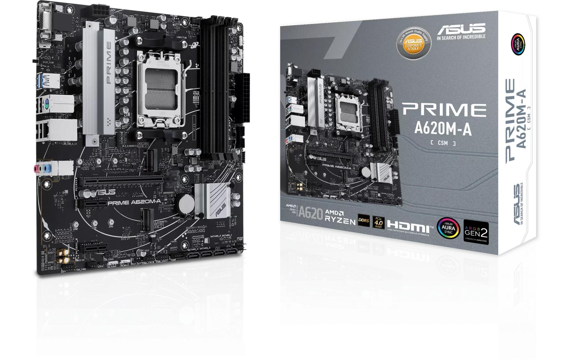 ASUS PRIME A620M-A-CSM, mATX, AM5 AMD A620, 4x DDR5, PCI-E 4.0