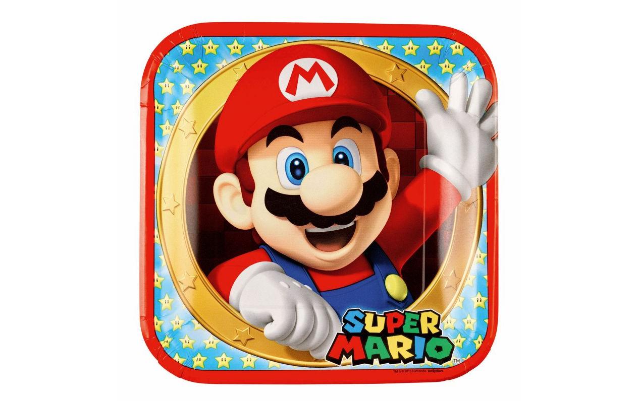 Super Mario Pappteller viereckig 23 x 23 cm, 8 Stück, Papier