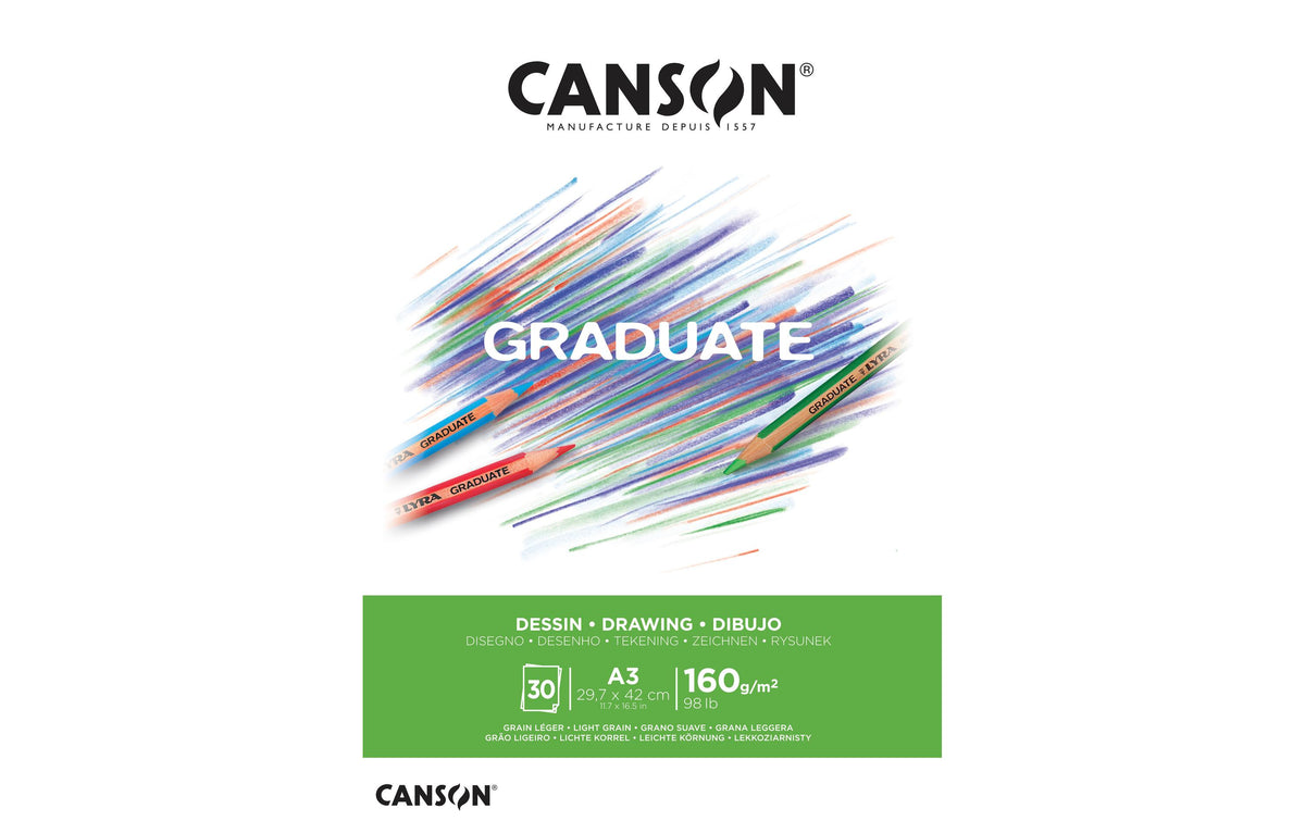 Canson Block Graduate Zeichnen weiss A3 160g/m2, 30Bl, leicht gekörnt, FSC