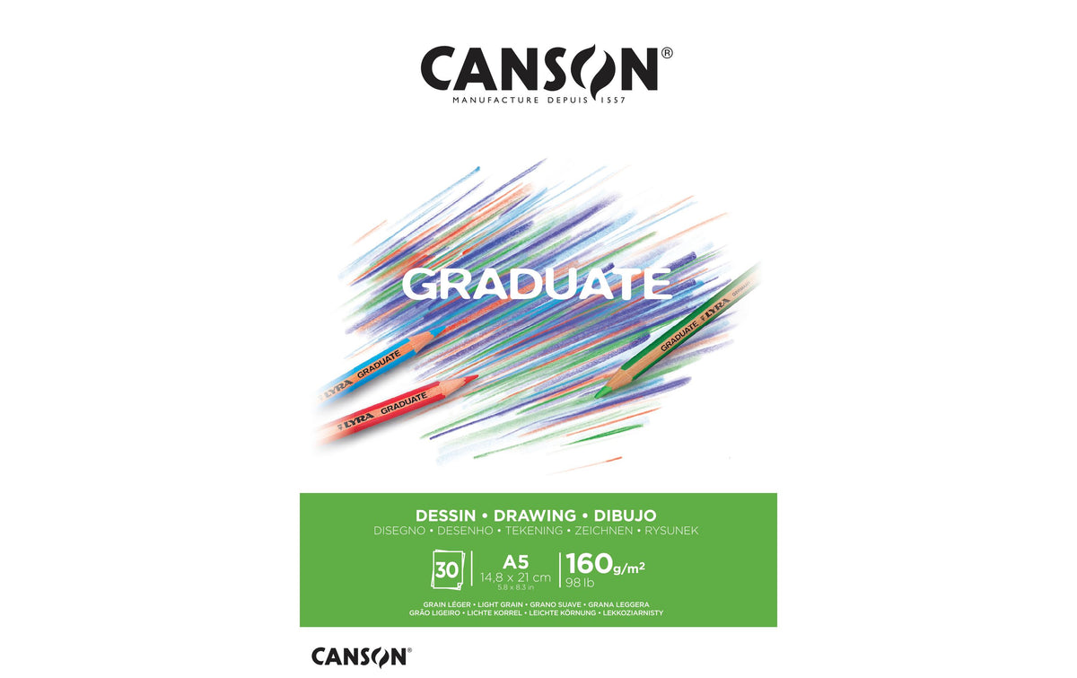 Canson Block Graduate Zeichnen weiss A5 160g/m2, 30Bl, leicht gekörnt, FSC