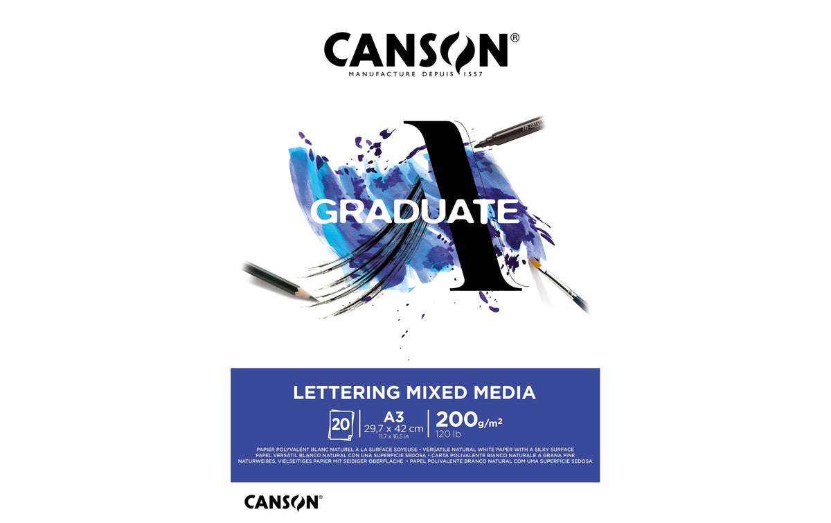 Canson Block Graduate Lettering MixMed A3 200g/m2, 20Bl, leicht gekörnt, FSC
