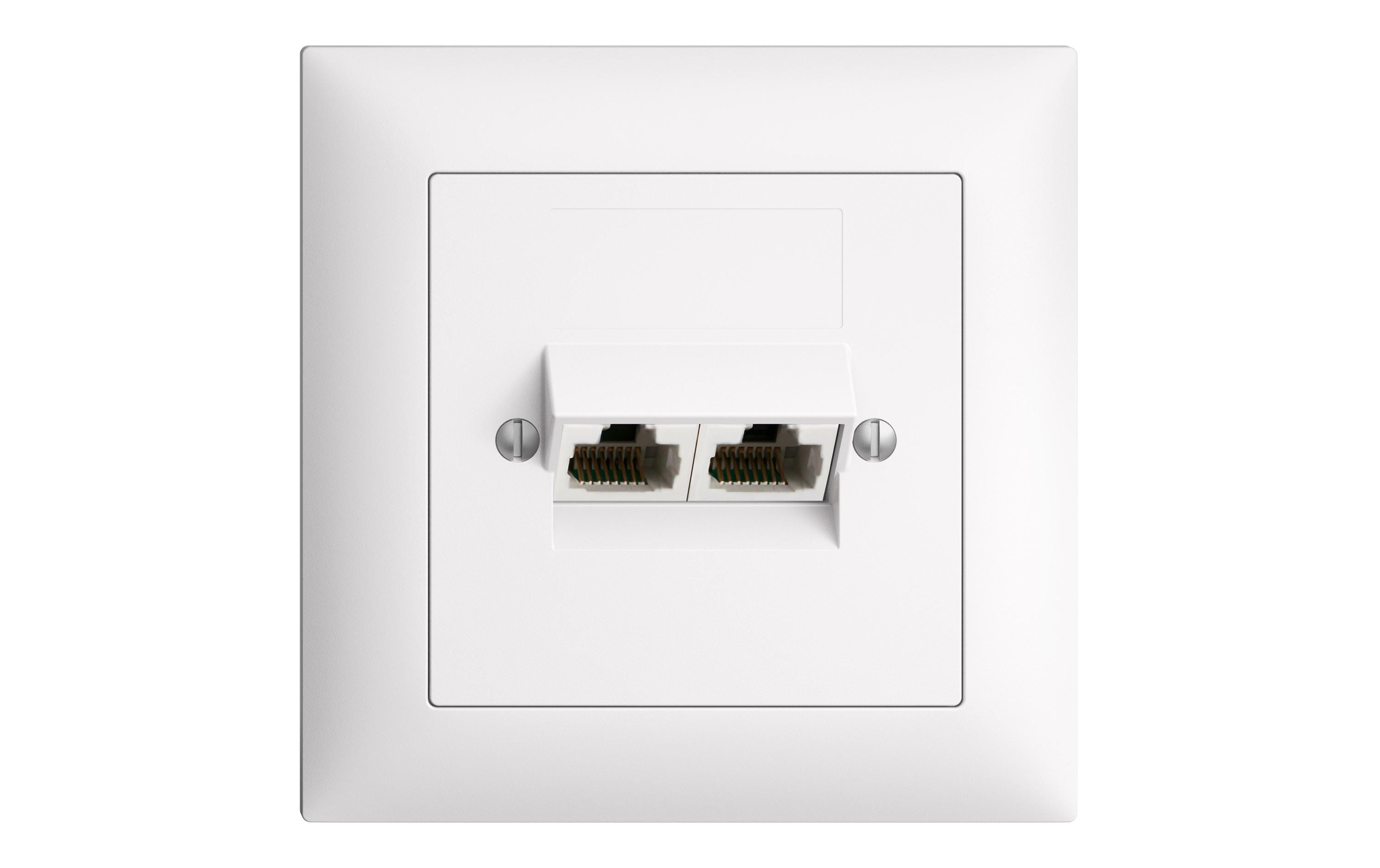Feller EDIZIOdue Steckdose 2xRJ45 ITplus UP, weiss, geschirmt, Komplettset