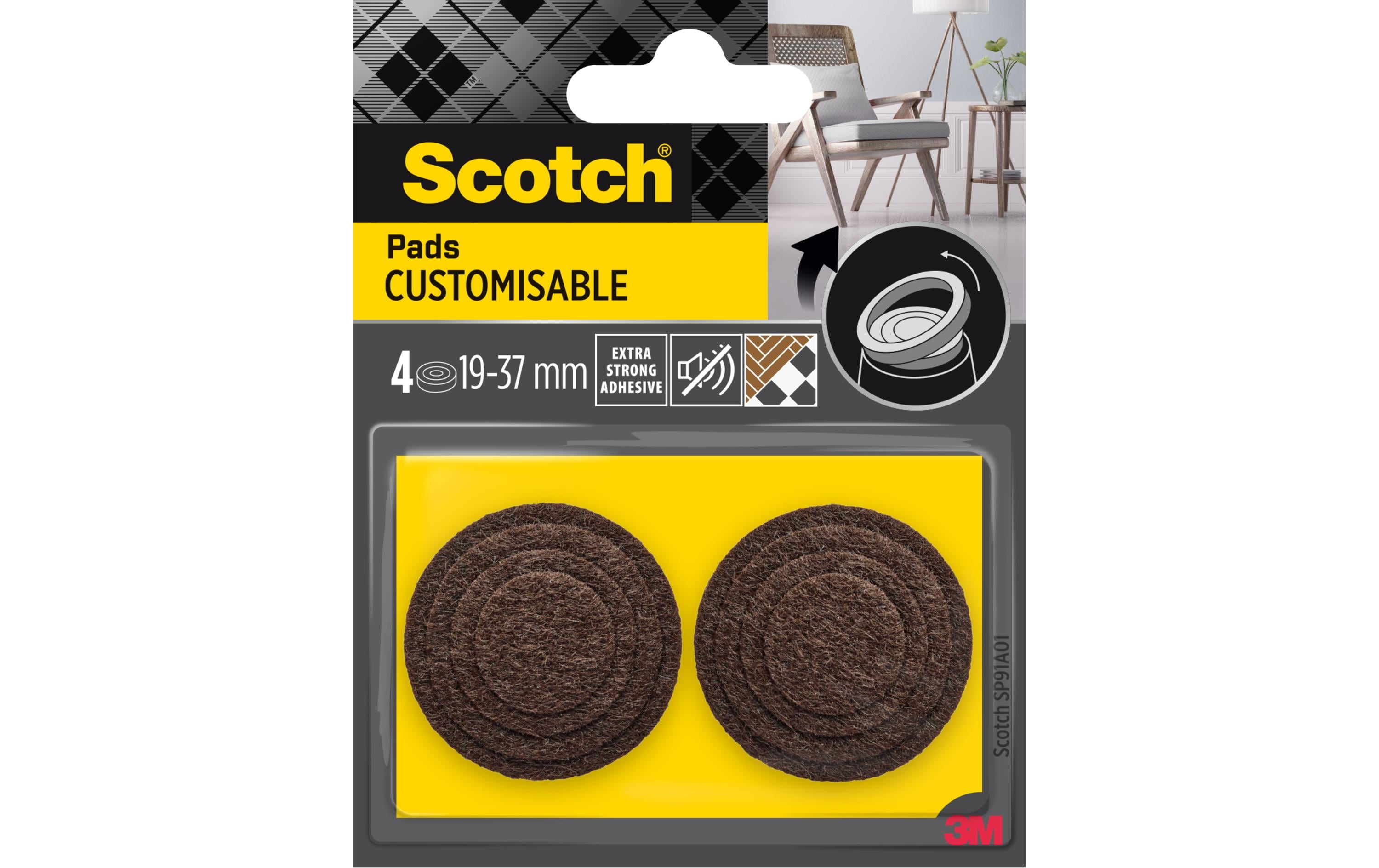 Robuste Stuhlgleiter von Scotch anpassbar  Ø 19 bis 37mm, braun