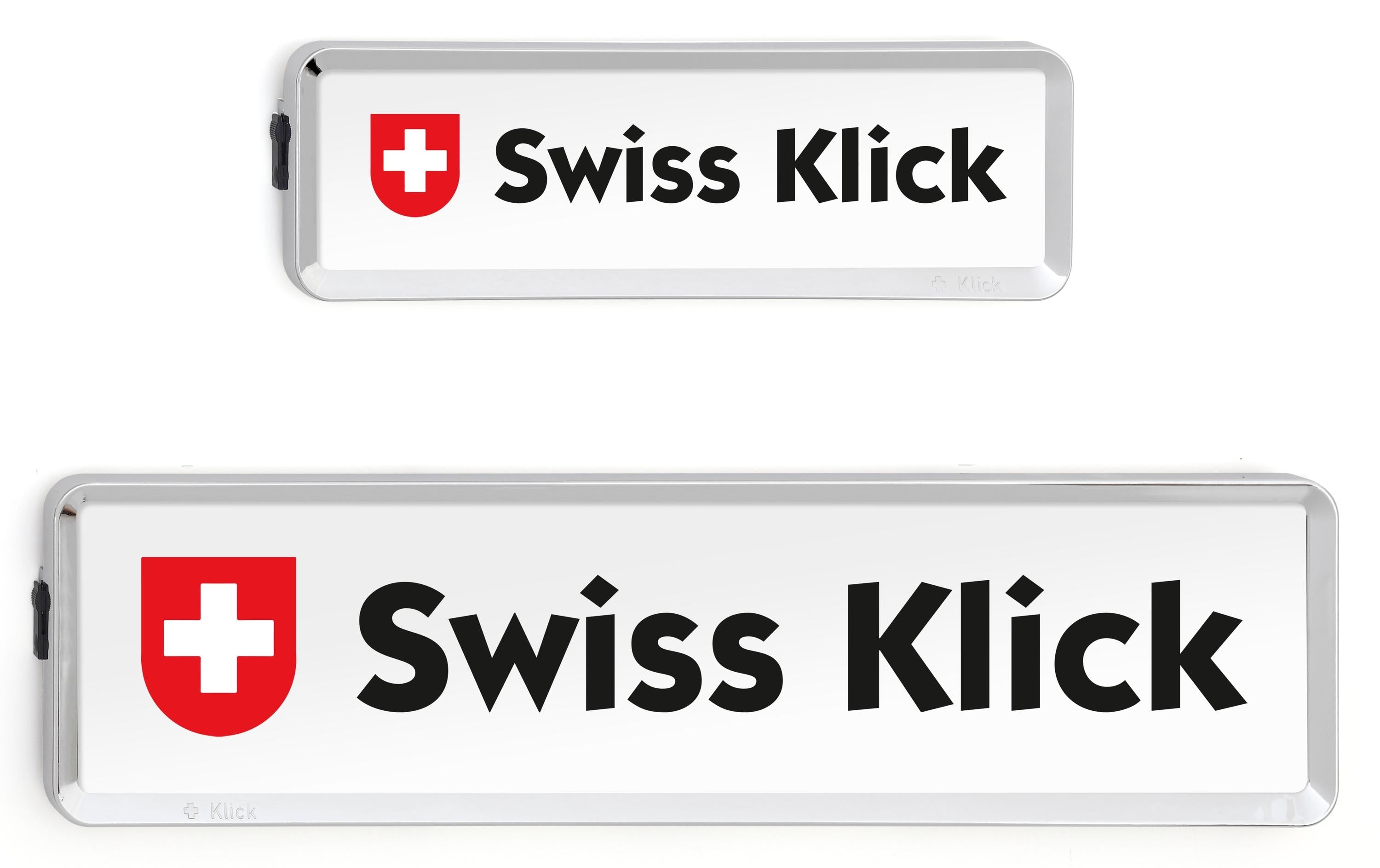 SWISS KLICK Nummernrahmen Langformat SET Chrom glanz, 8x30 + 11x51cm