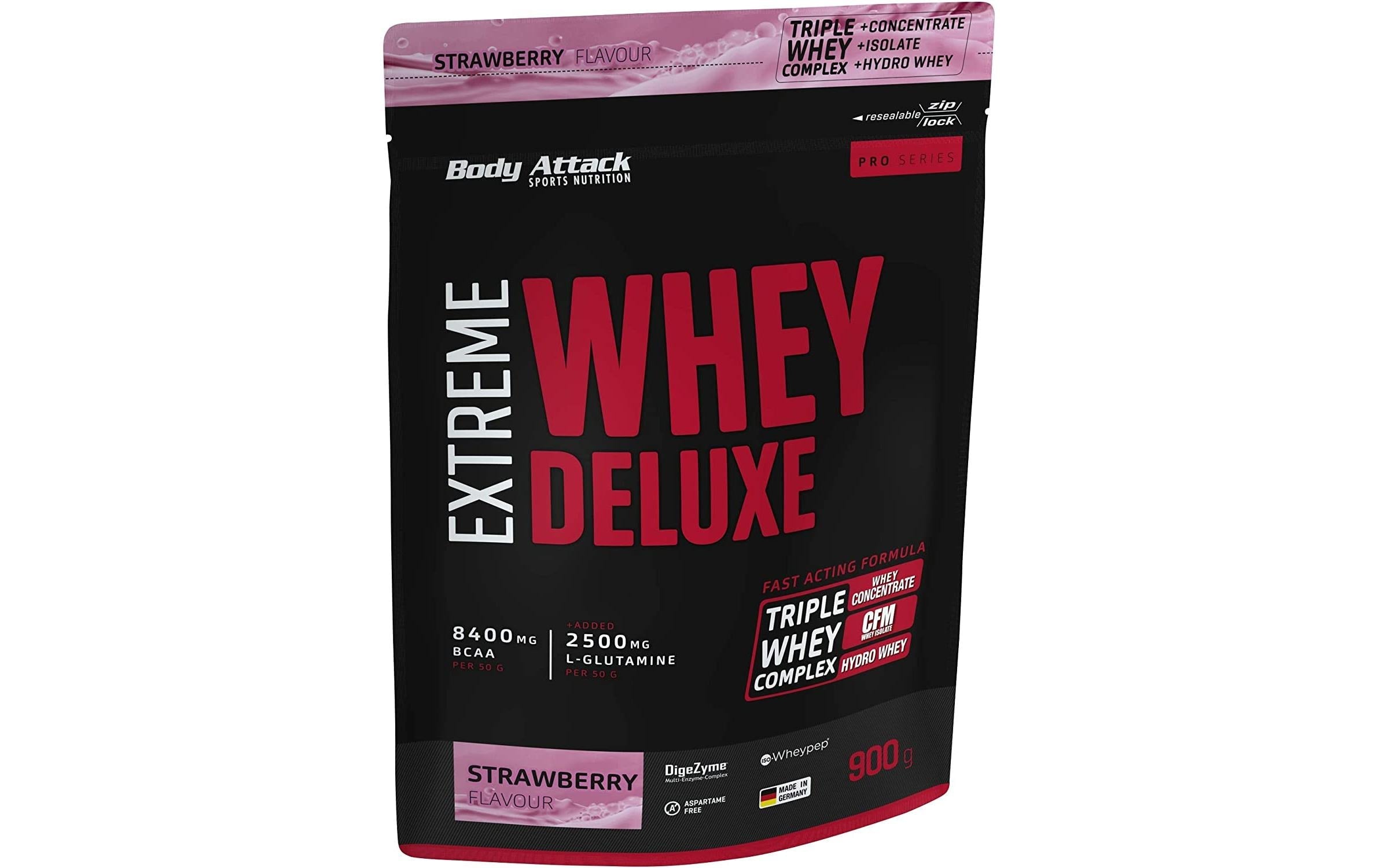 Body Attack Extreme Whey Deluxe Geschmack: Erdbeer 900g Beutel