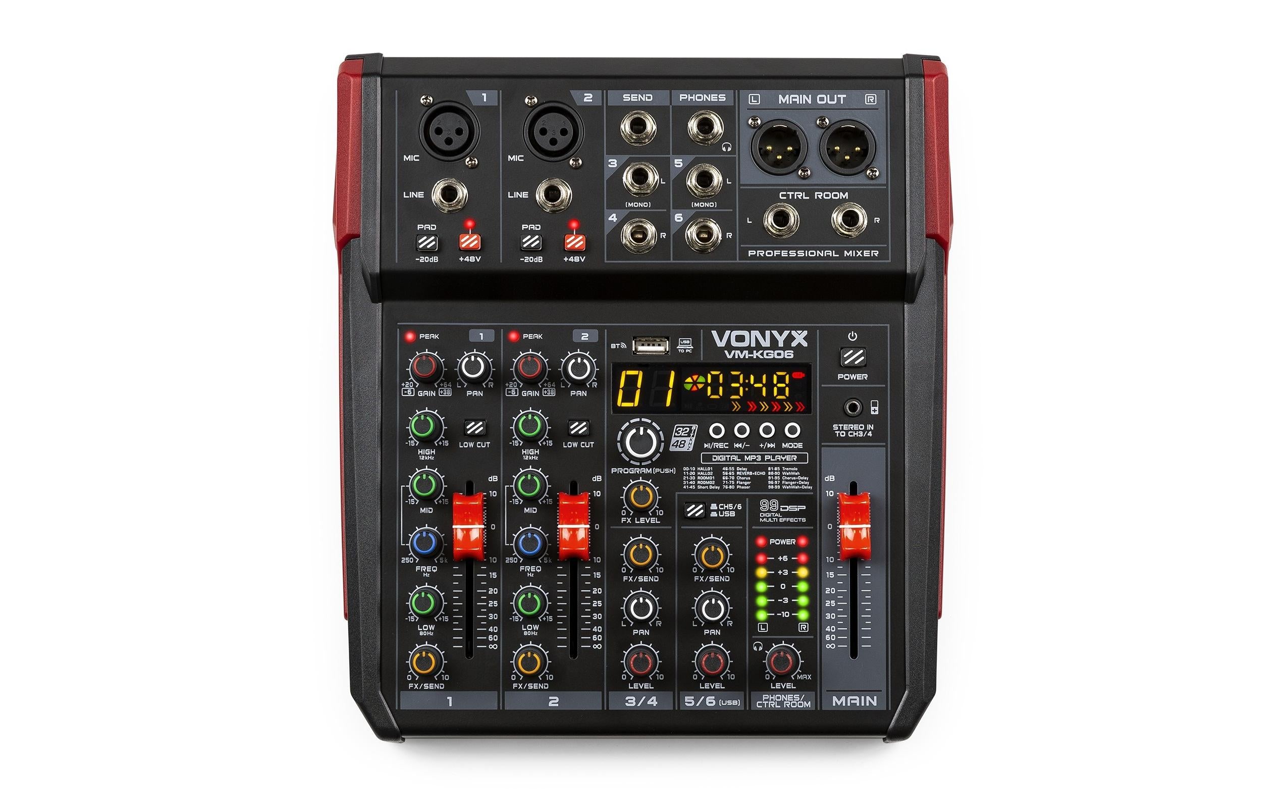 Vonyx VM-KG06 6-Channel Mixer, Multi-FX, EQ/USB/MP3