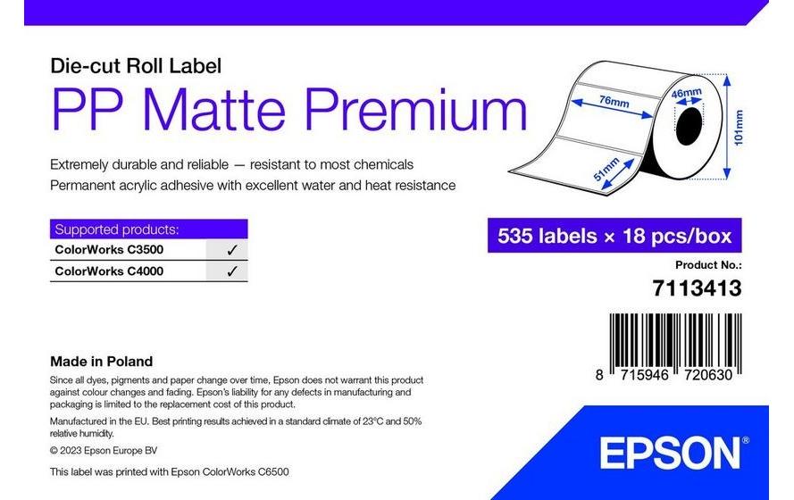 Epson PP Matte Label 76 mm x 51 mm 535 Etiketten/Rolle für C3400/C3500