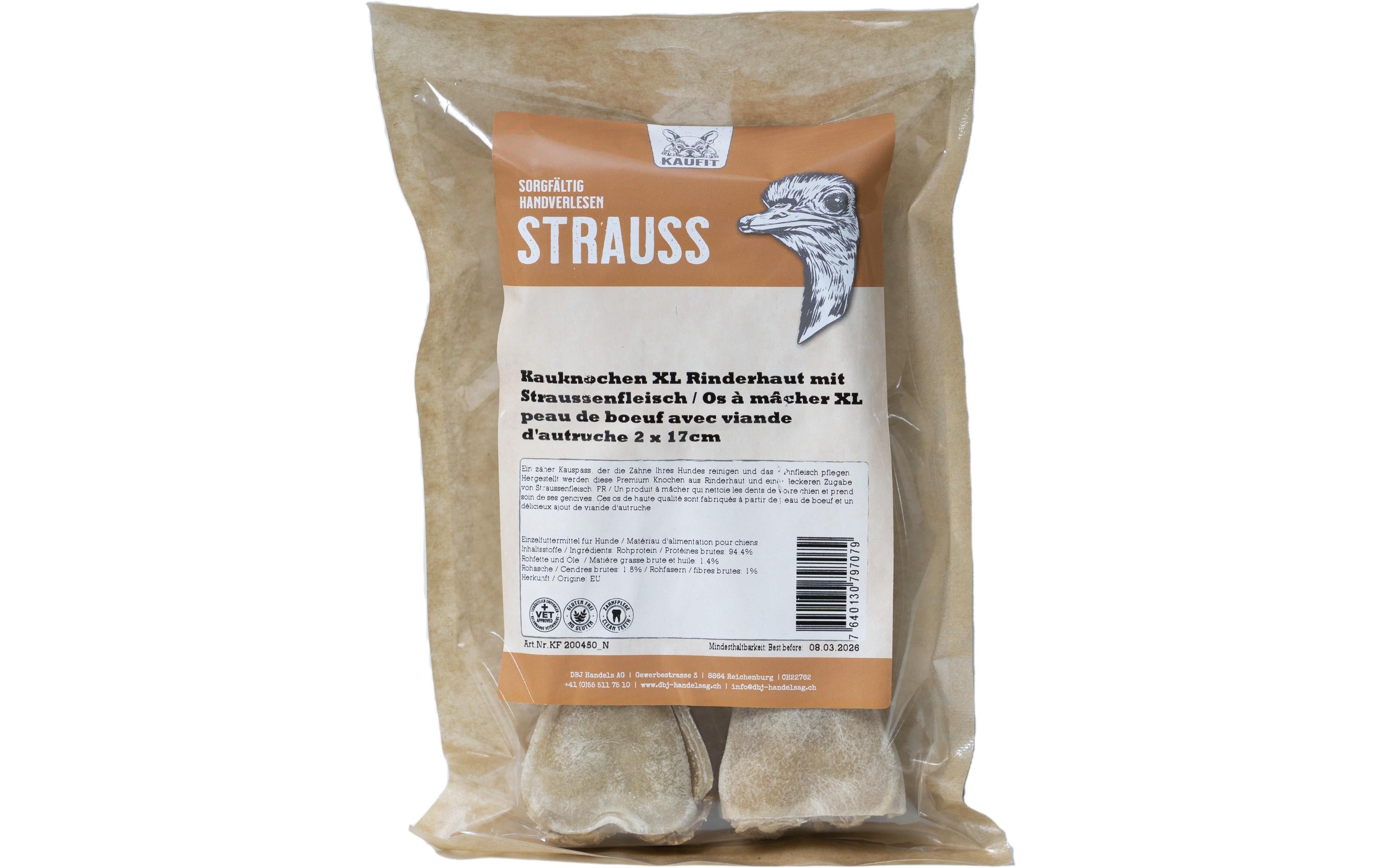 Kaufit Kauknochen Rind mit Straussenfleisch 2x17cm, 245g