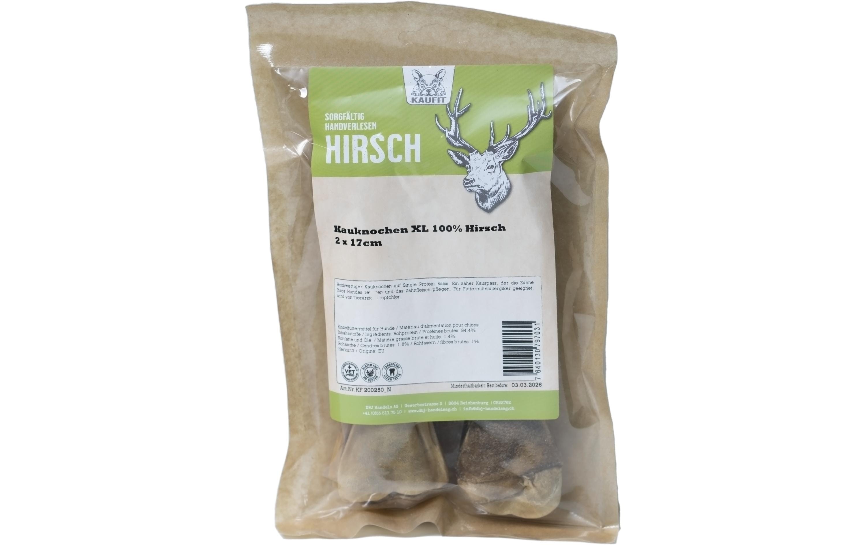 Kaufit Kauknochen Hirsch 2 x 17cm 225g