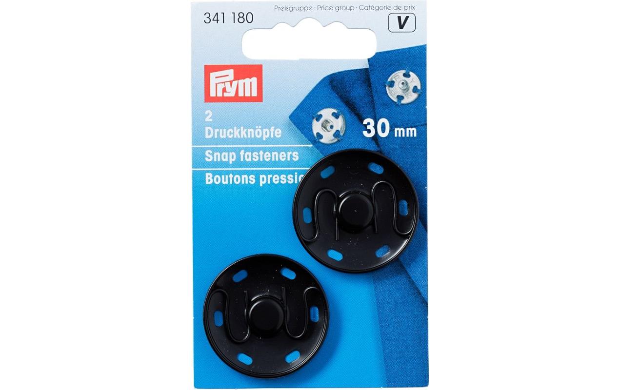 Prym Annähdruckknopf, schwarz 30 mm, 2 Stk., Messing