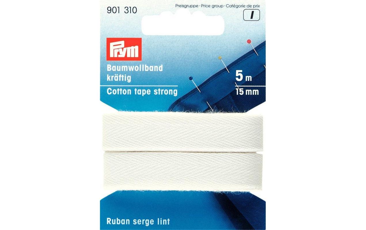 Prym Baumwollband kräftig, weiss 15 mm, Karte 5 m