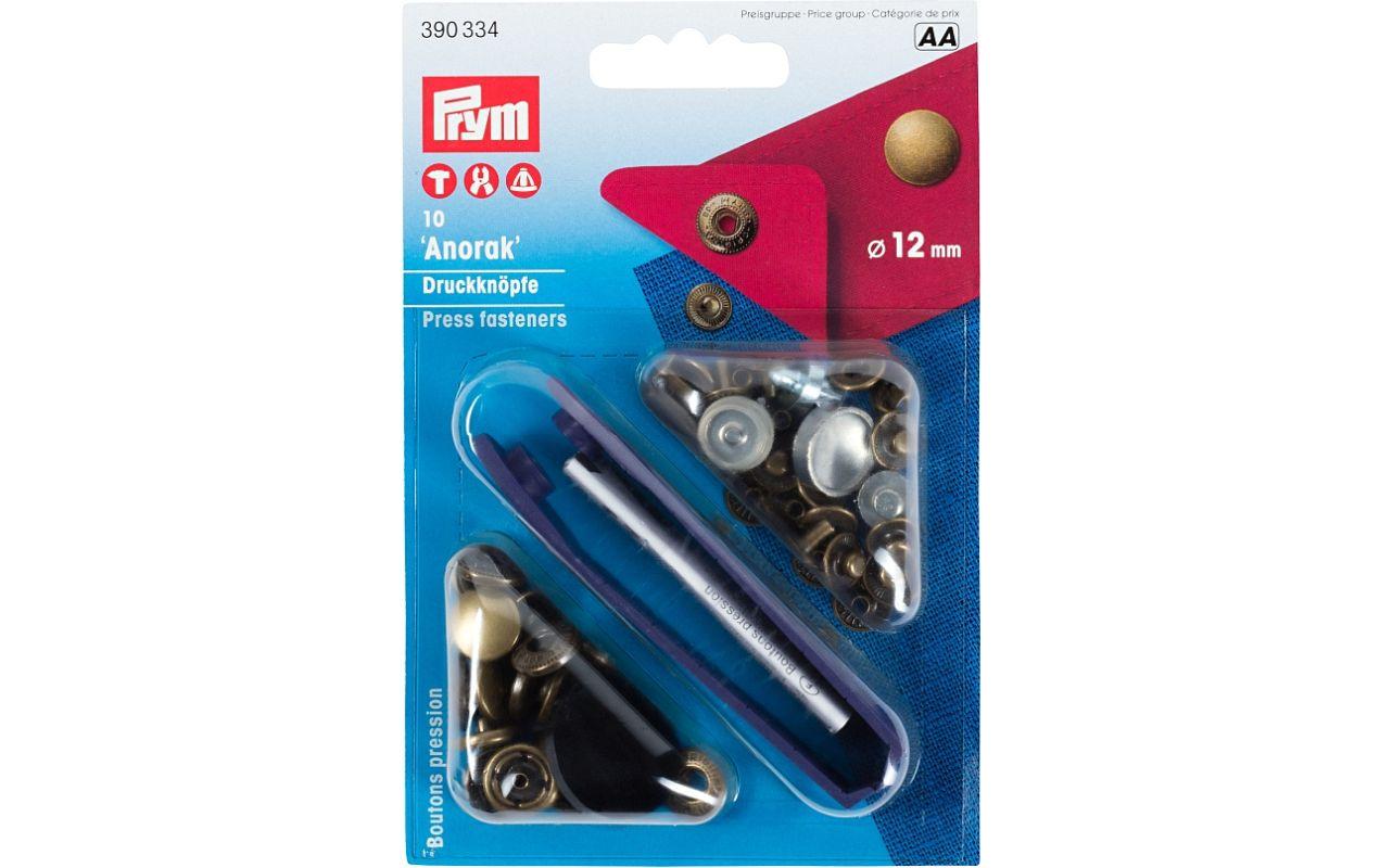 Prym Druckknopf Anorak, altmessing 12 mm, Karte 10 Stk.