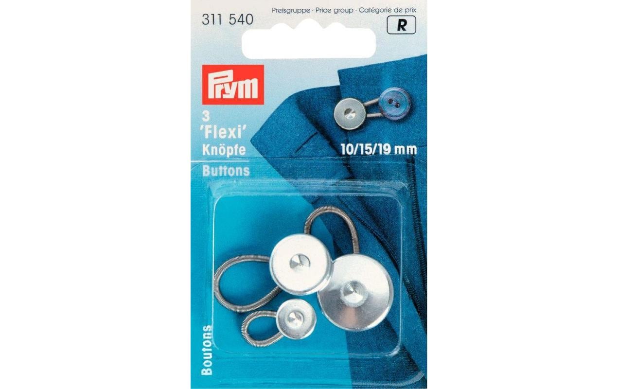 Prym Flexi-Knopf mit Schlaufe, silber 10 + 15 + 19 mm, 3 Stk., silber