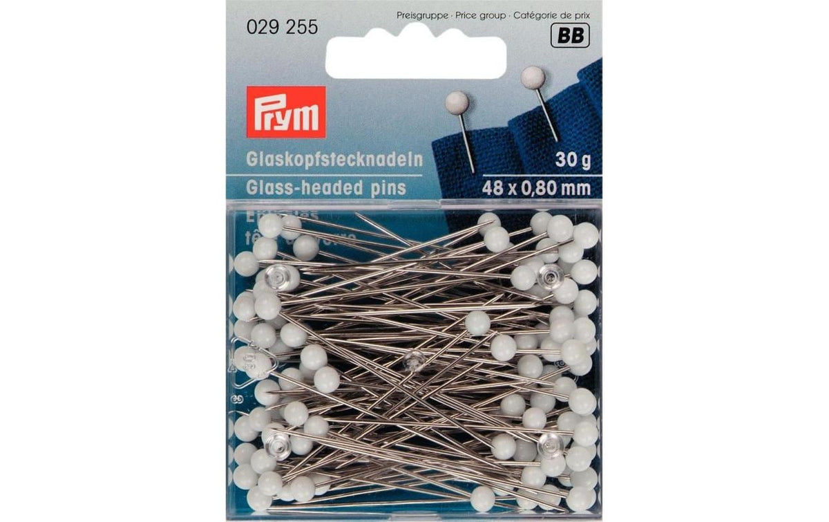 Prym Glaskopfstecknadeln, weiss 0.80 x 48 mm, 30 g, Stahl