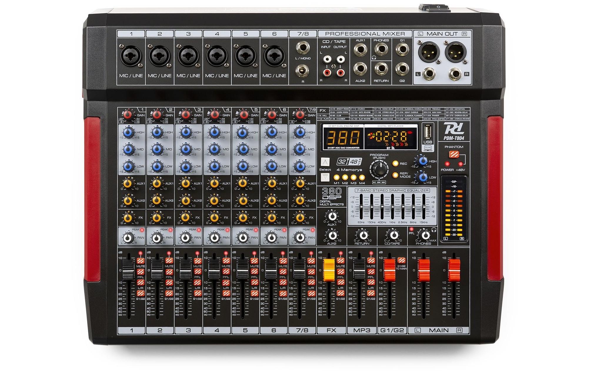 Power Dynamics PDM-T804 8-Channel Mixer, Multi-FX, EQ/MP3