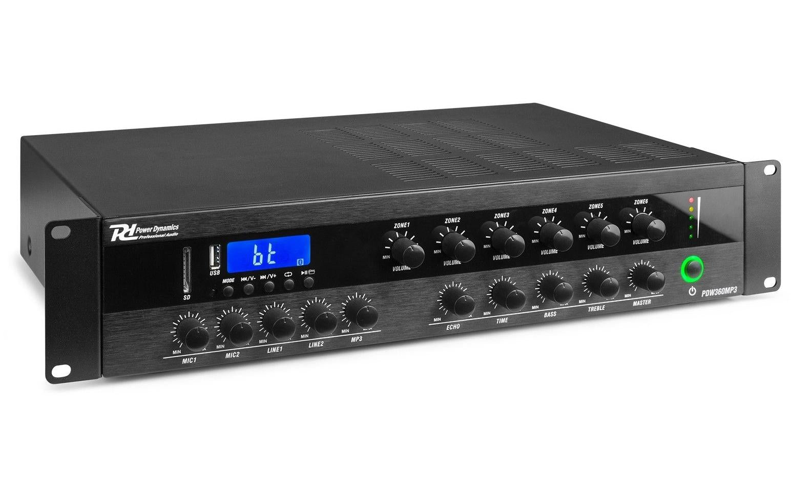 Power Dynamics PDW360MP3 100V 6-Zone Amplifier 360W, BT