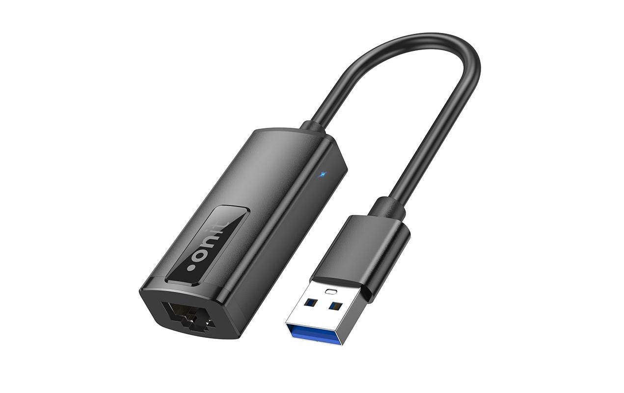 onit USB-A zu RJ-45 Netzwerkadapter Aluminium Gehäuse, 1Gbps, schwarz