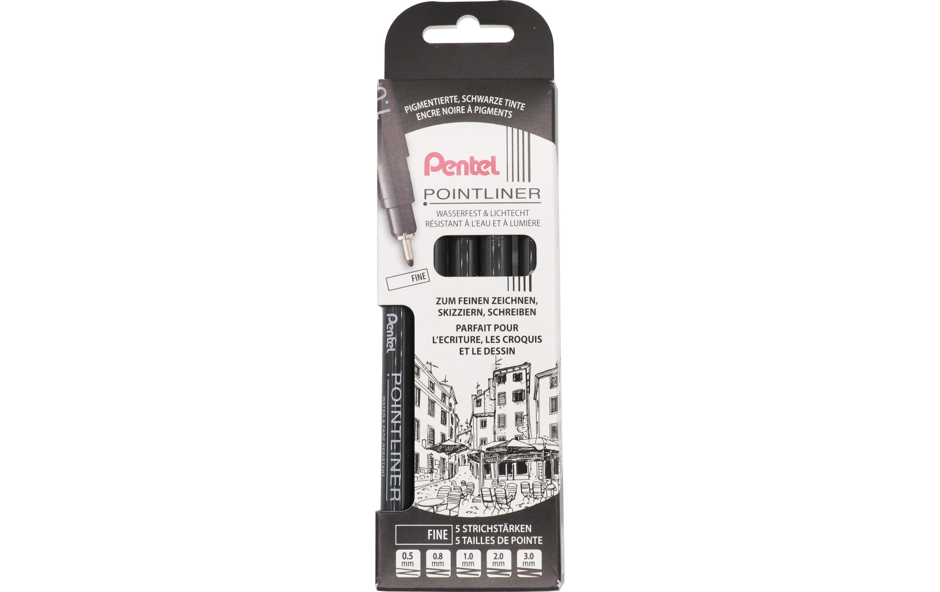 Pentel Fineliner Pigment fine 5er Set schwarz