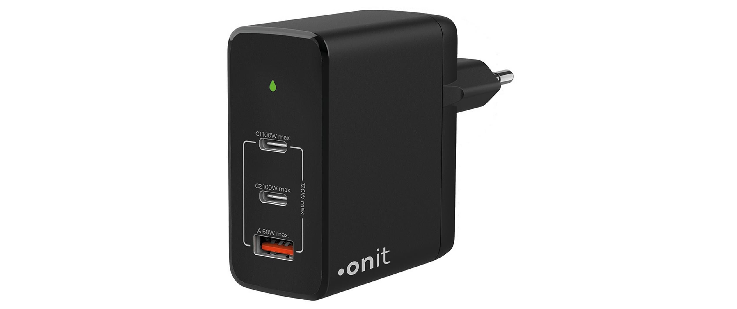 onit GaN-Wandladegerät USB 2C1A 120W schwarz