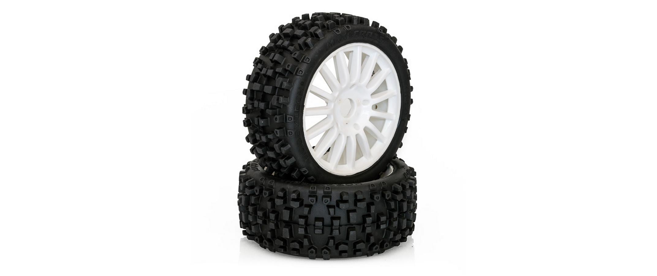 Hobbytech MAXI CROSS  1:8 Preglued BUGGY Tyres on white wheels
