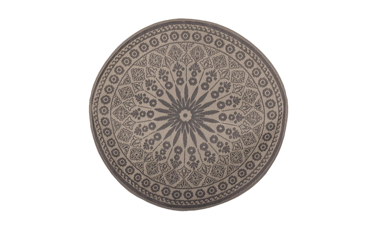 Esschert Design Outdoor Teppich, Rund PP, Schwarz-Weiss, D: 170 cm, H: 0.4 cm