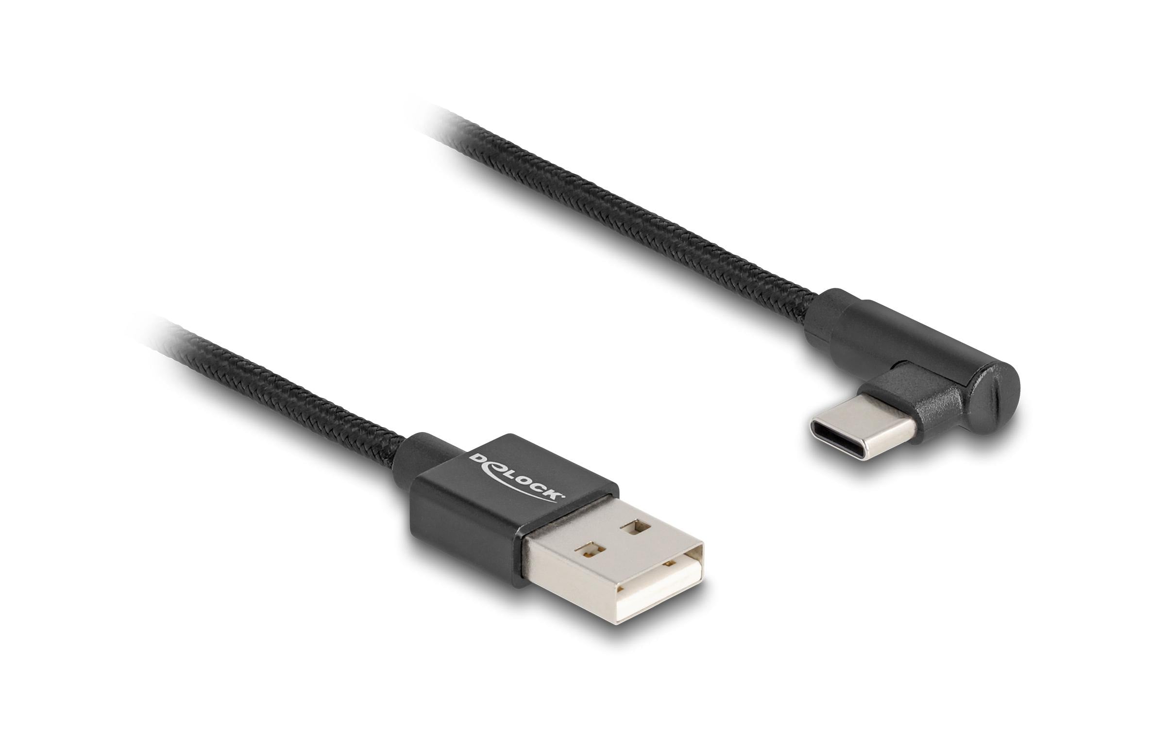 Delock USB2.0 Kabel Typ-A zu Typ-C, schwarz Stecker/Stecker, gewinkelt, 3m