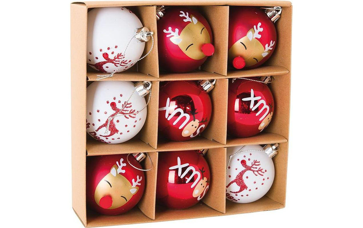 Dekomat Christbaumkugeln, Rot-Weiss 9 Kugeln, D: 6 cm