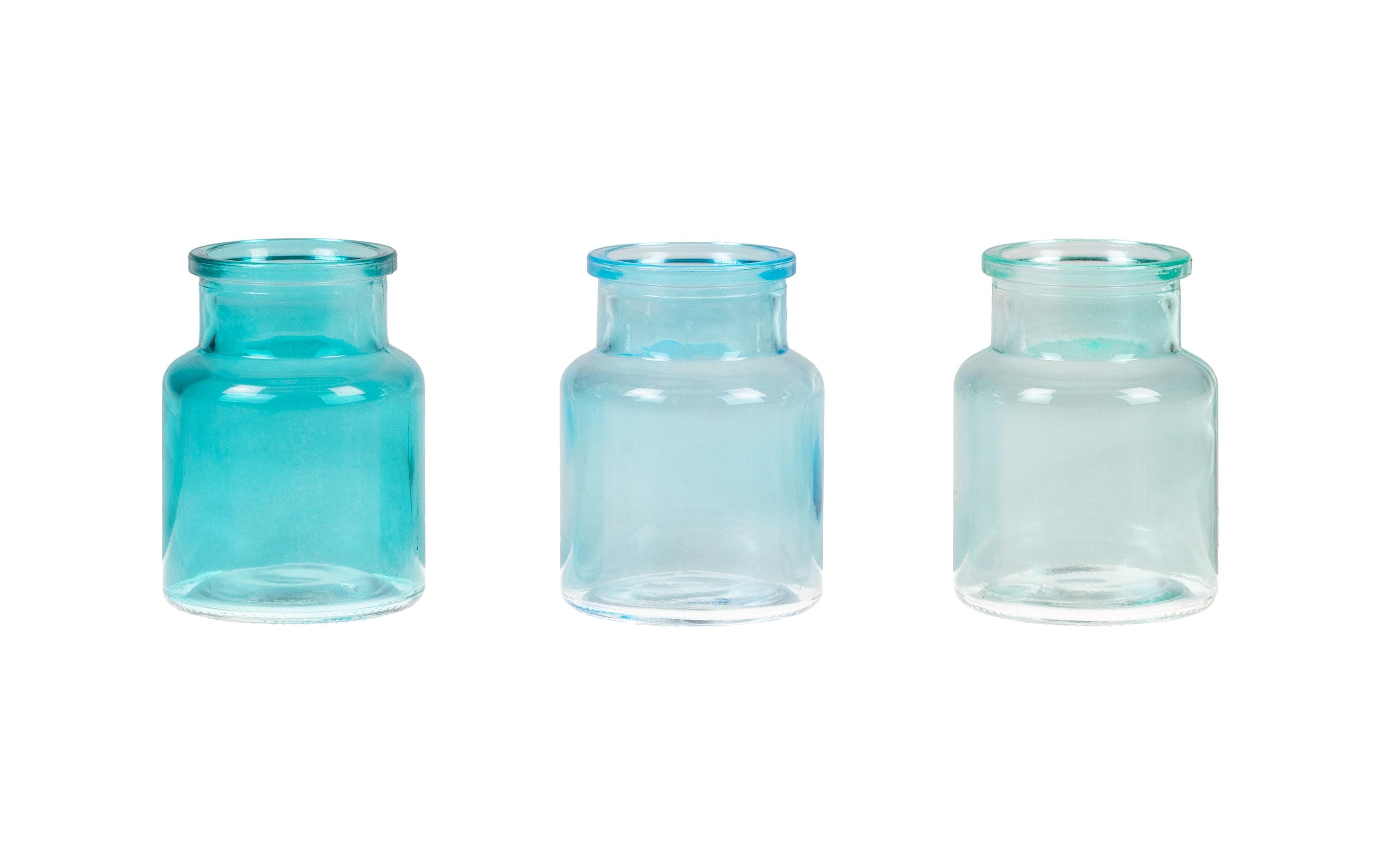 CHALET Deko Flaschen S 3er Set Grösse: 17.5x5.5x7.5, Glas, Blau