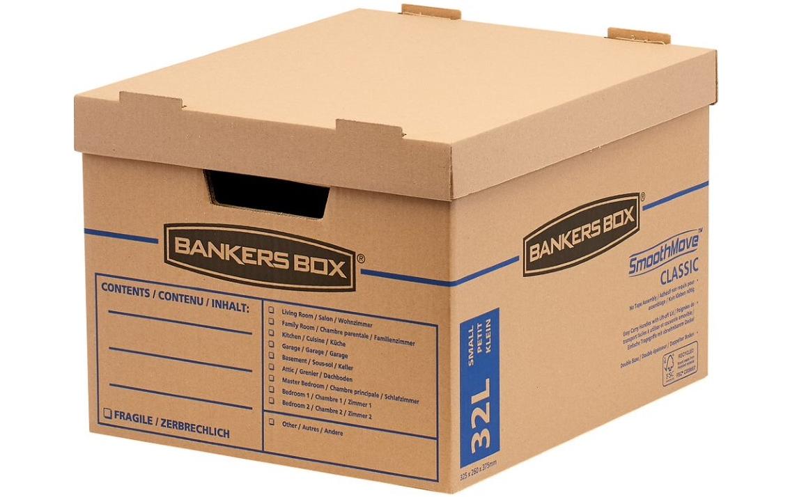 Fellowes Smoothmove Classic Umzugsbox 32L 350x350x550mm, 10er Pack