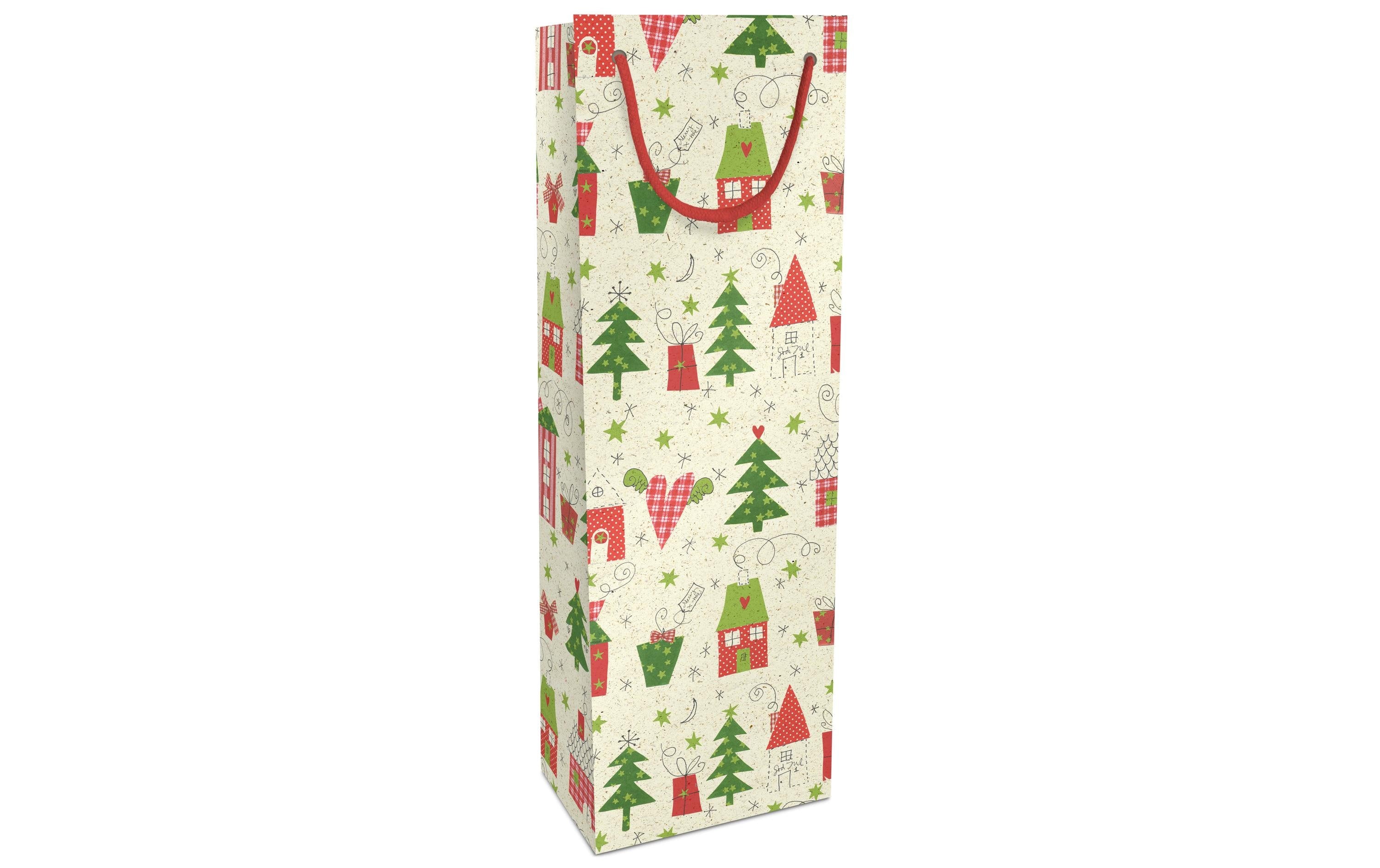 B+C Geschenktasche Grasp. Bullerbü rot-grün, 12x36x10cm