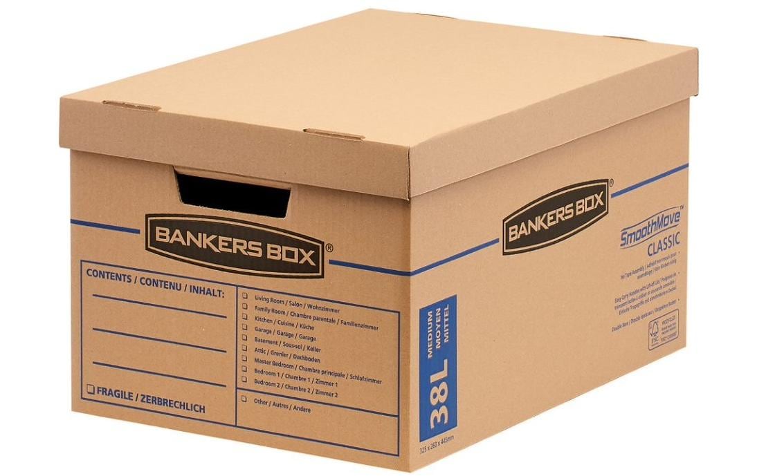 Fellowes Smoothmove Classic Umzugsbox 38L 350x350x550mm, 10er Pack