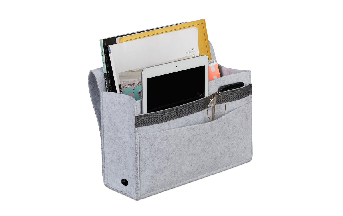 relaxdays Betttasche mit Klettverschluss 6 Fächer, Filz, Grau