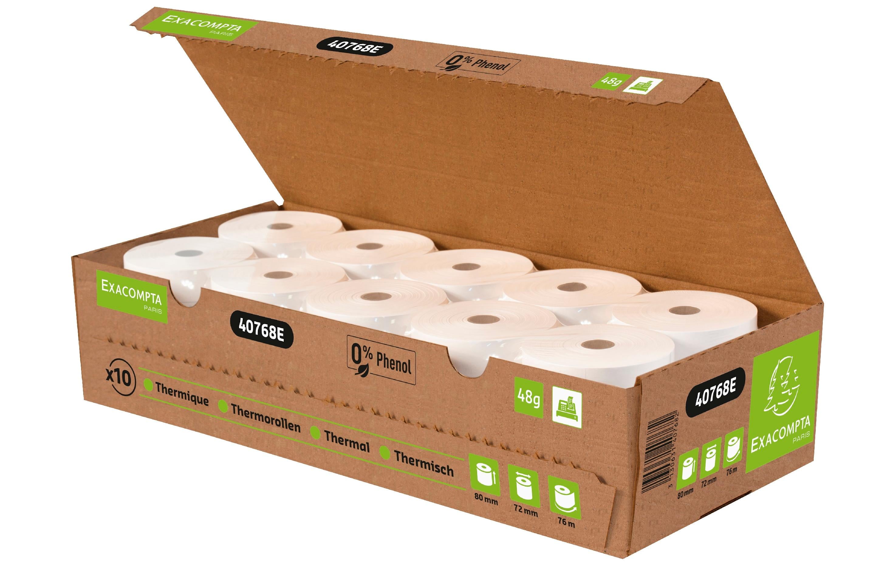 Exacompta Thermopapier, 10 Stk 80 0 x 72 mm, 76 m, 48g, FSC