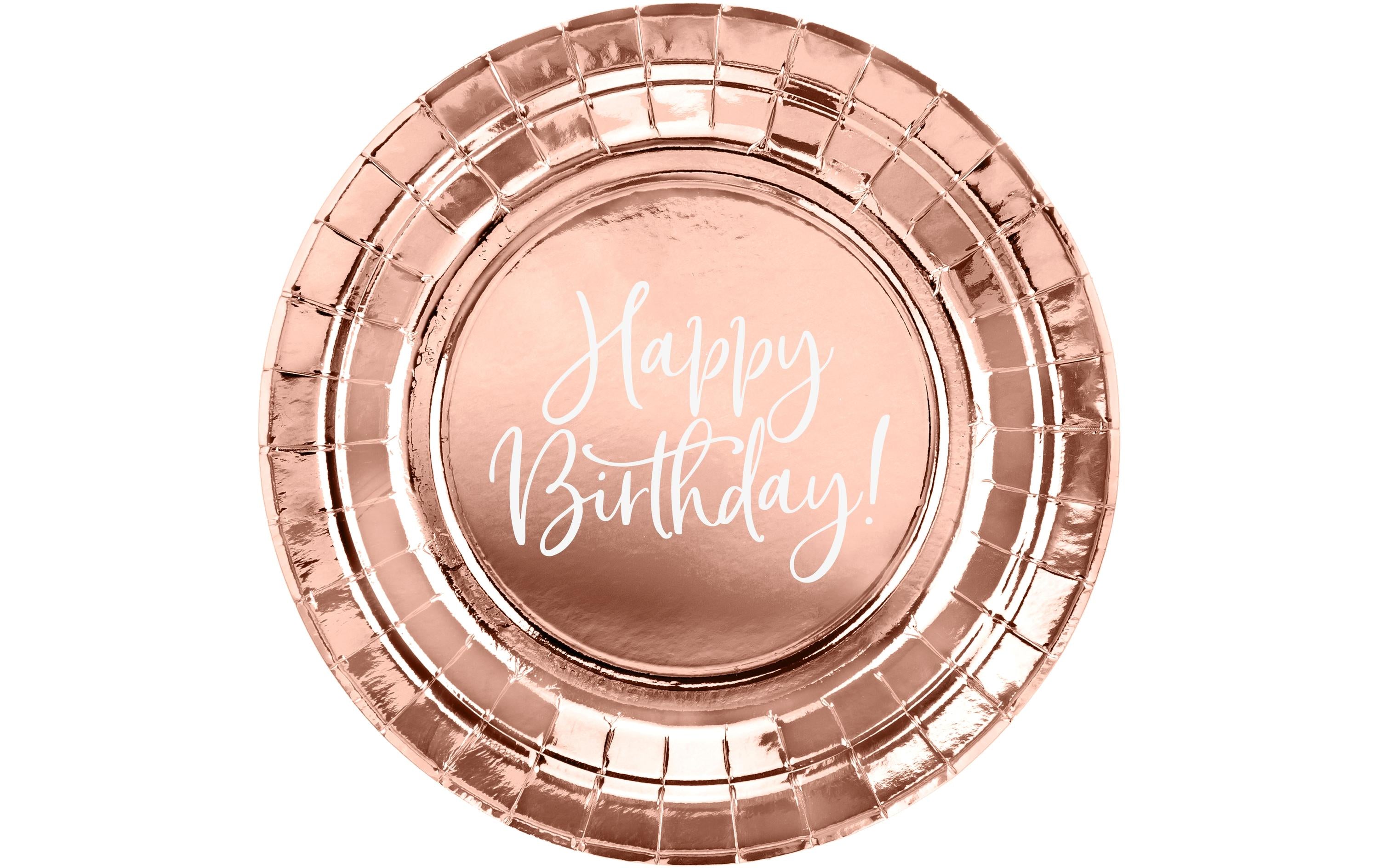 Partydeco Teller Happy Birthday! roségold, 18 cm, 6 Stück