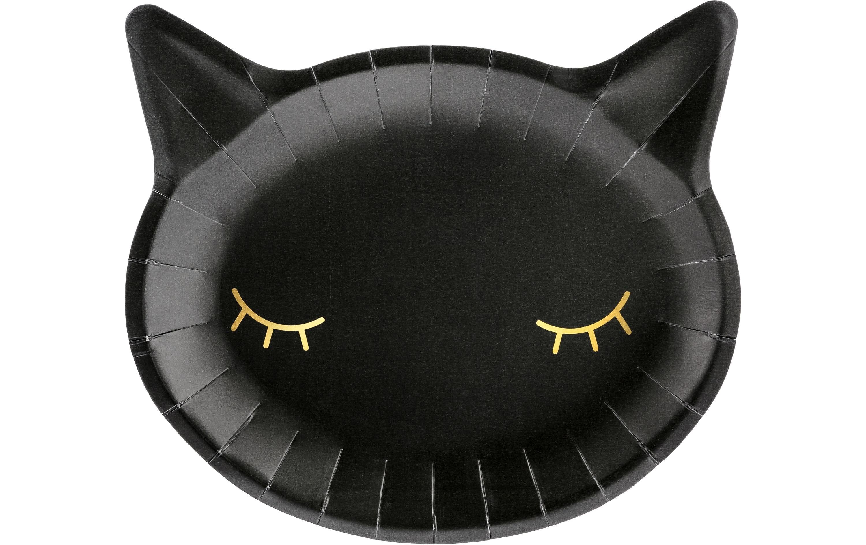 Partydeco Teller Katze schwarz, 22x20cm, 6 Stück