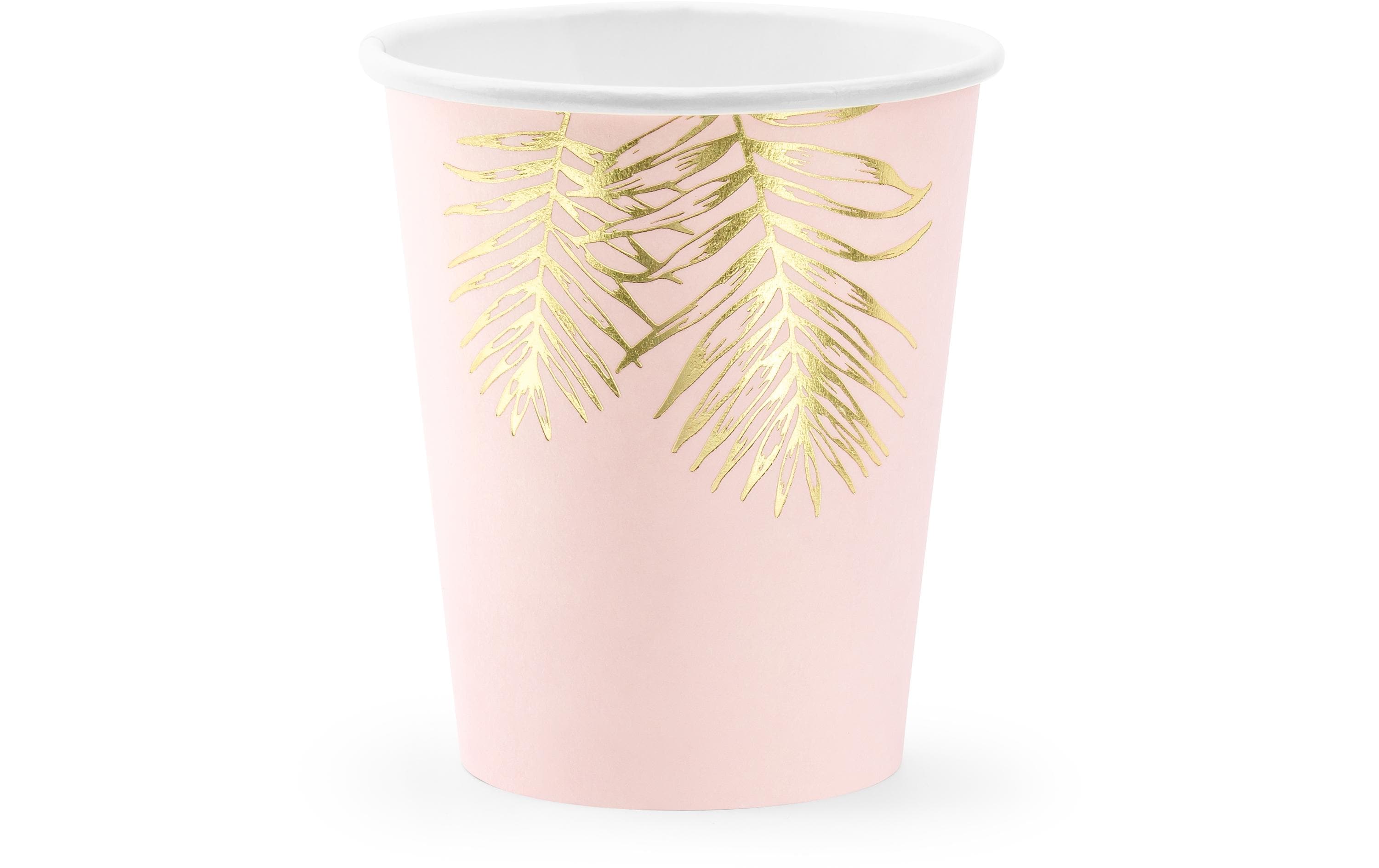 Partydeco Becher Blätter hellrosa, 220ml, 6 Stück