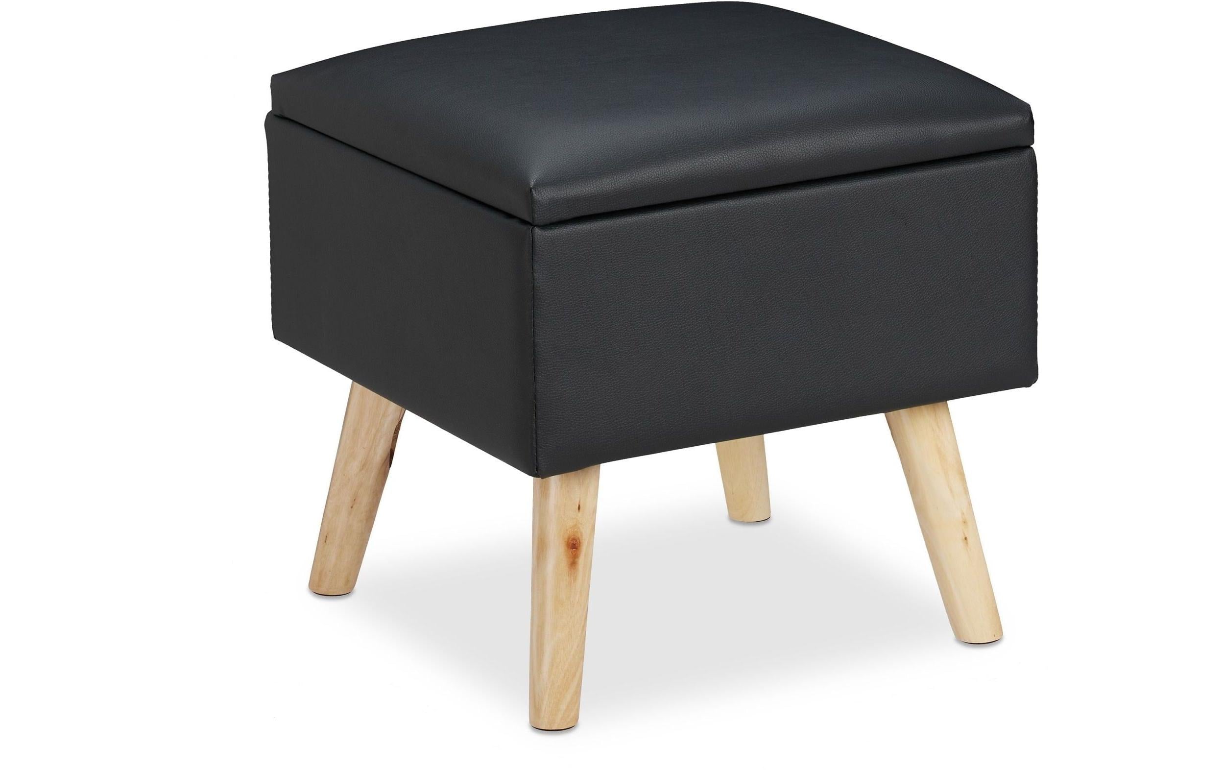 relaxdays Sitzhocker Kunstleder Schwarz Tragekraft: 120kg, 40 x 40 x 40 cm