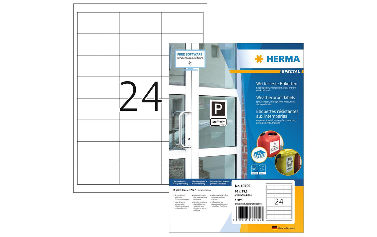Herma Etiketten wetterfest 1920 Etiketten, A4, 80 Blatt, 66x33.8mm