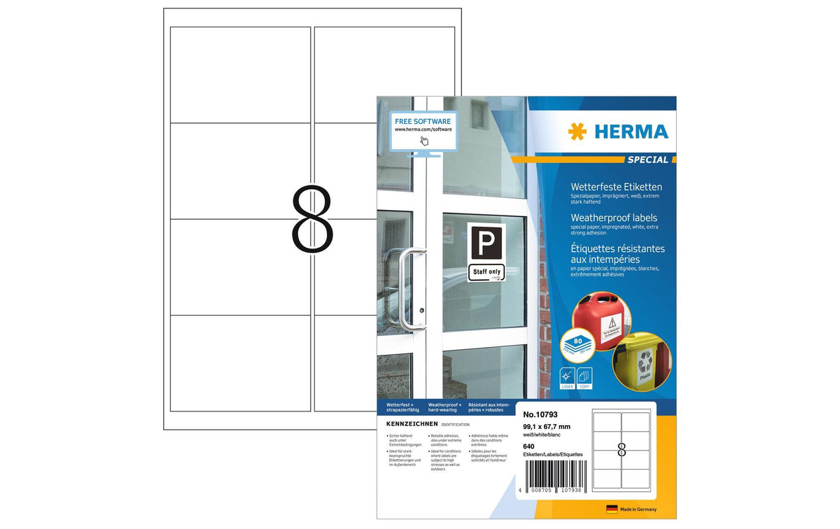 Herma Etiketten wetterfest 640 Etiketten, A4, 80 Blatt, 99.1x67.7mm