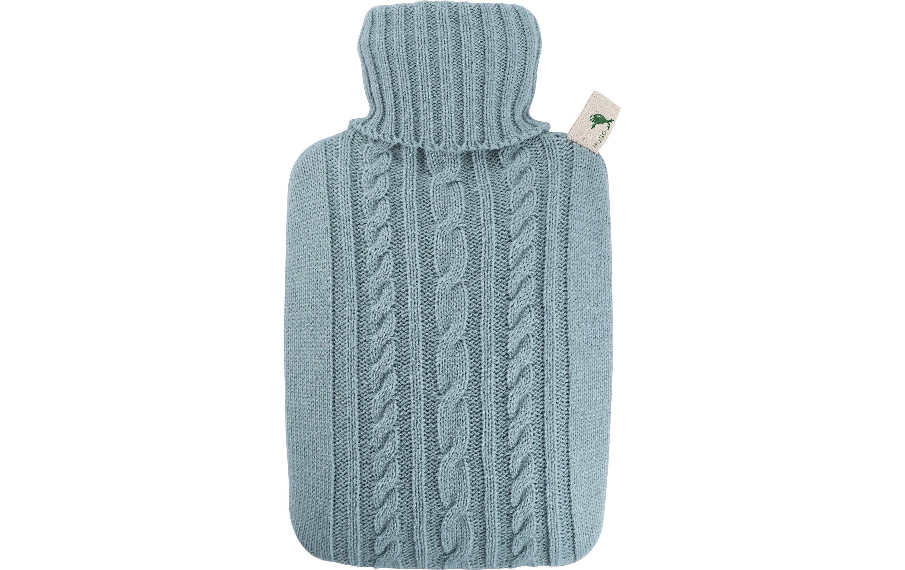 Frosch Wärmflasche PVC Strickbezug pastellblau, 1.8 l