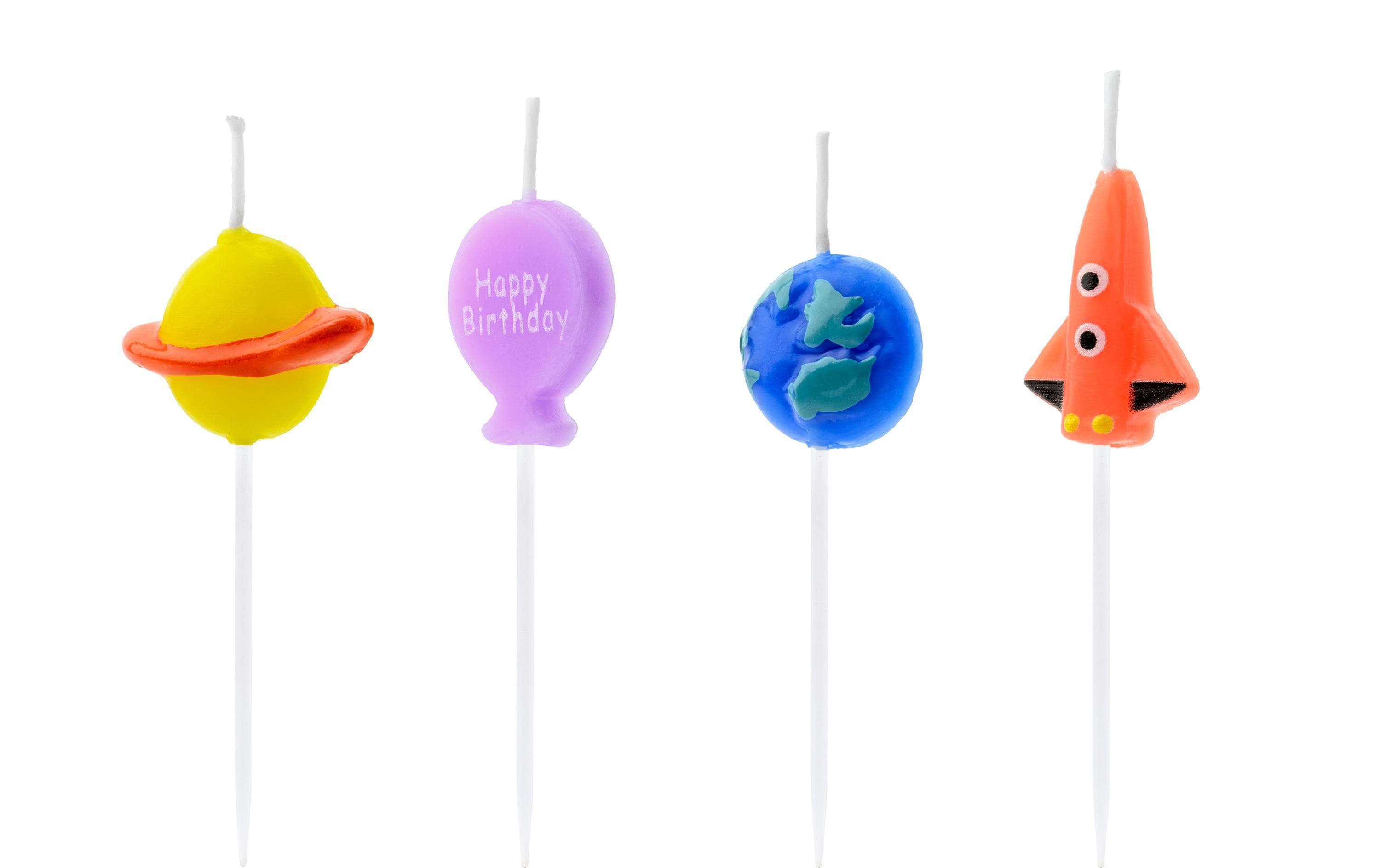 Partydeco Geburtstagskerzen Kosmos 2-3cm, 4 Stück