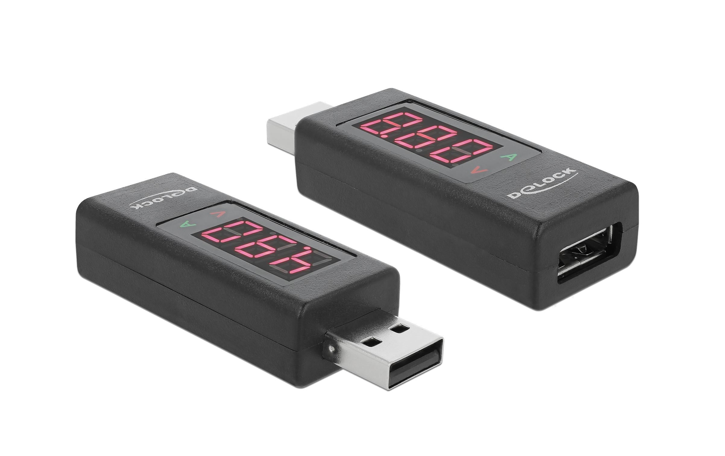 USB Strommesser Adapter Volt&Ampere bis 4 Ampere, A Stecker-Buchse
