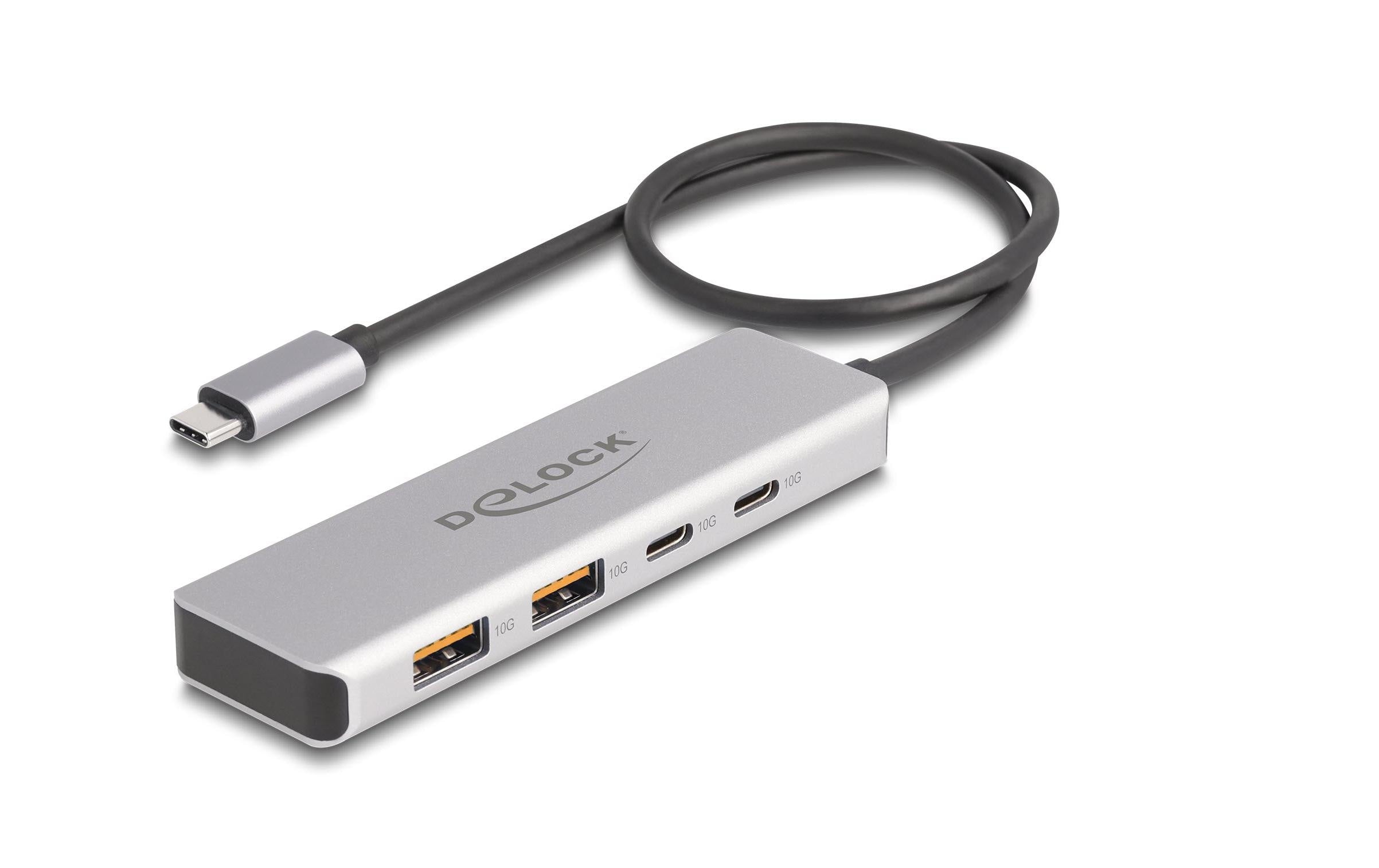 Delock USB 10 Gbps USB Type-C Hub, 2x USB Typ A, 2x Type-C mit 35cm Anschlusskabel