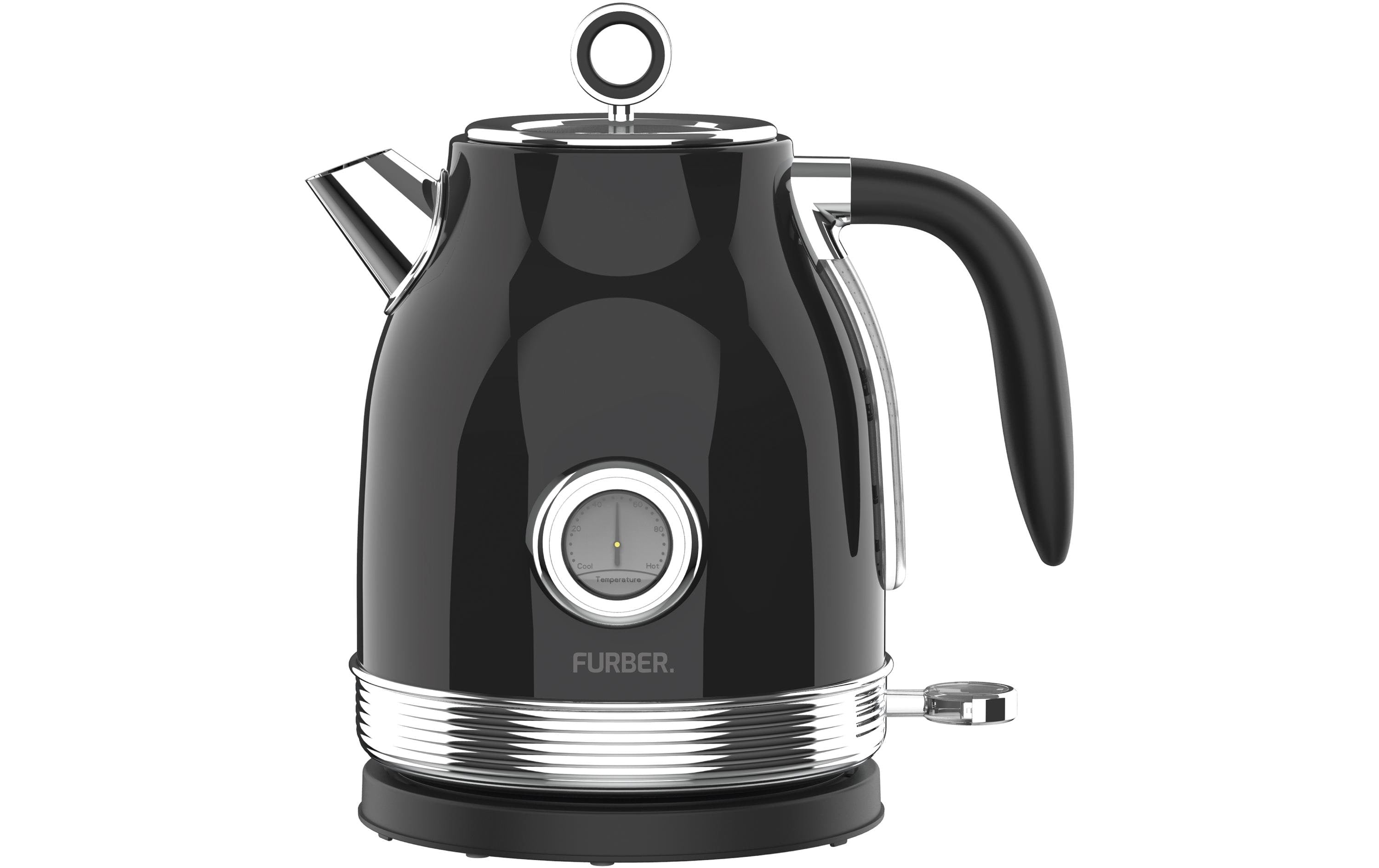 FURBER Retro Wasserkocher Schwarz 1.7L, 1850-2200W, Schwarz/Silber