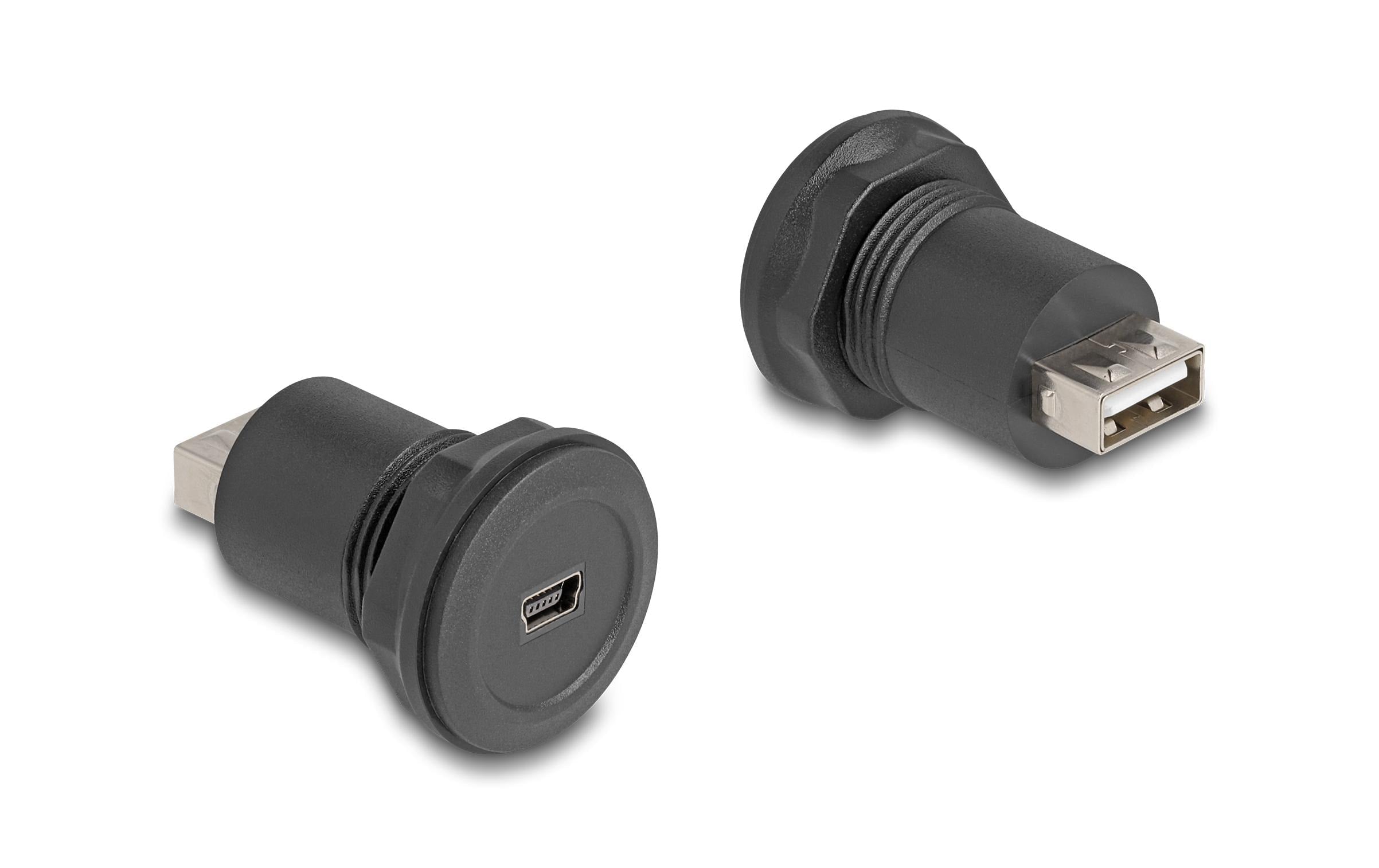 Delock USB2.0 Mini-B zu USB Typ-A Einbaubuchse, schwarz