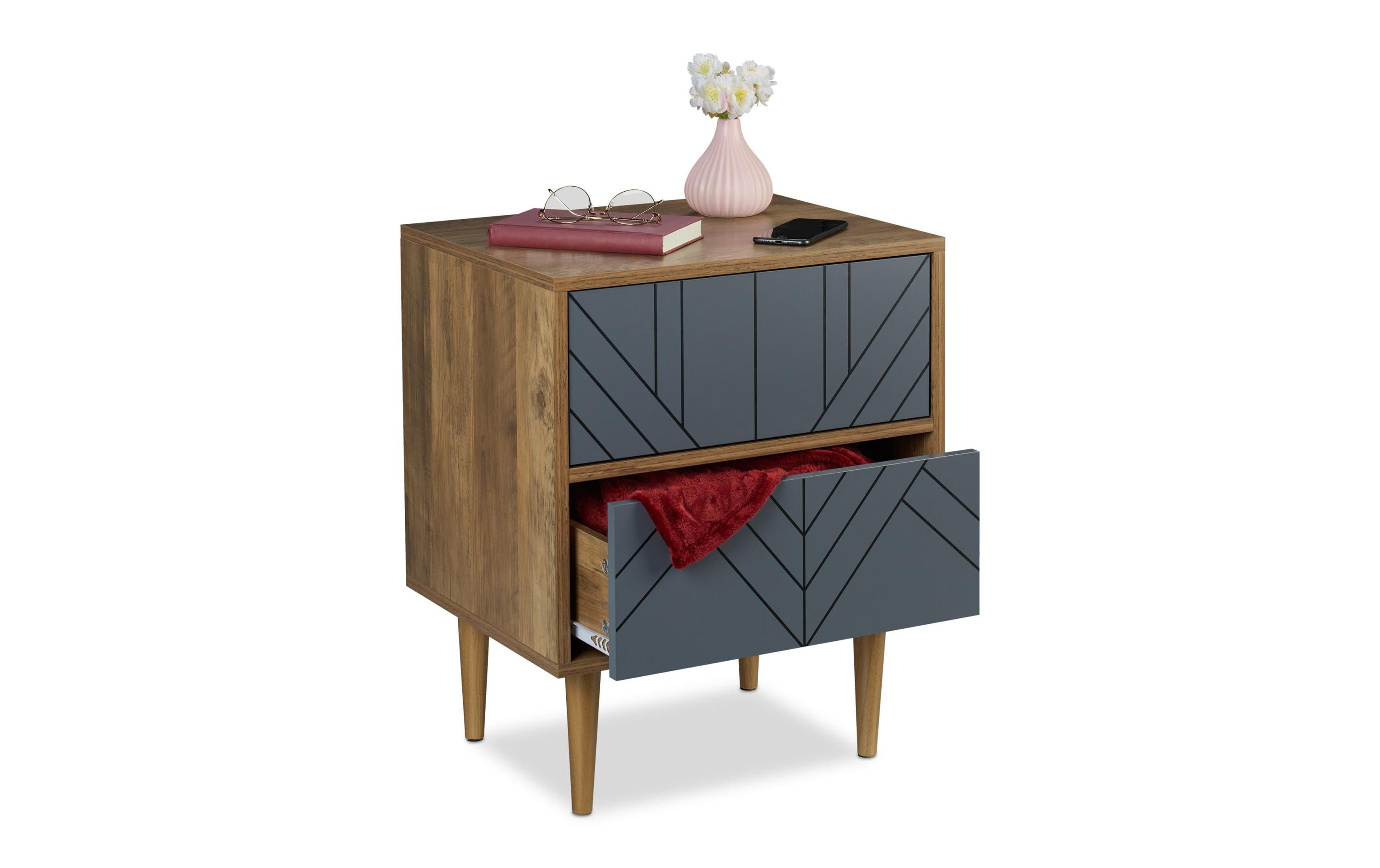 relaxdays Nachttisch mit 2 Schubladen MDF, 59,5 x 48 x 39,5 cm (HxBxT)