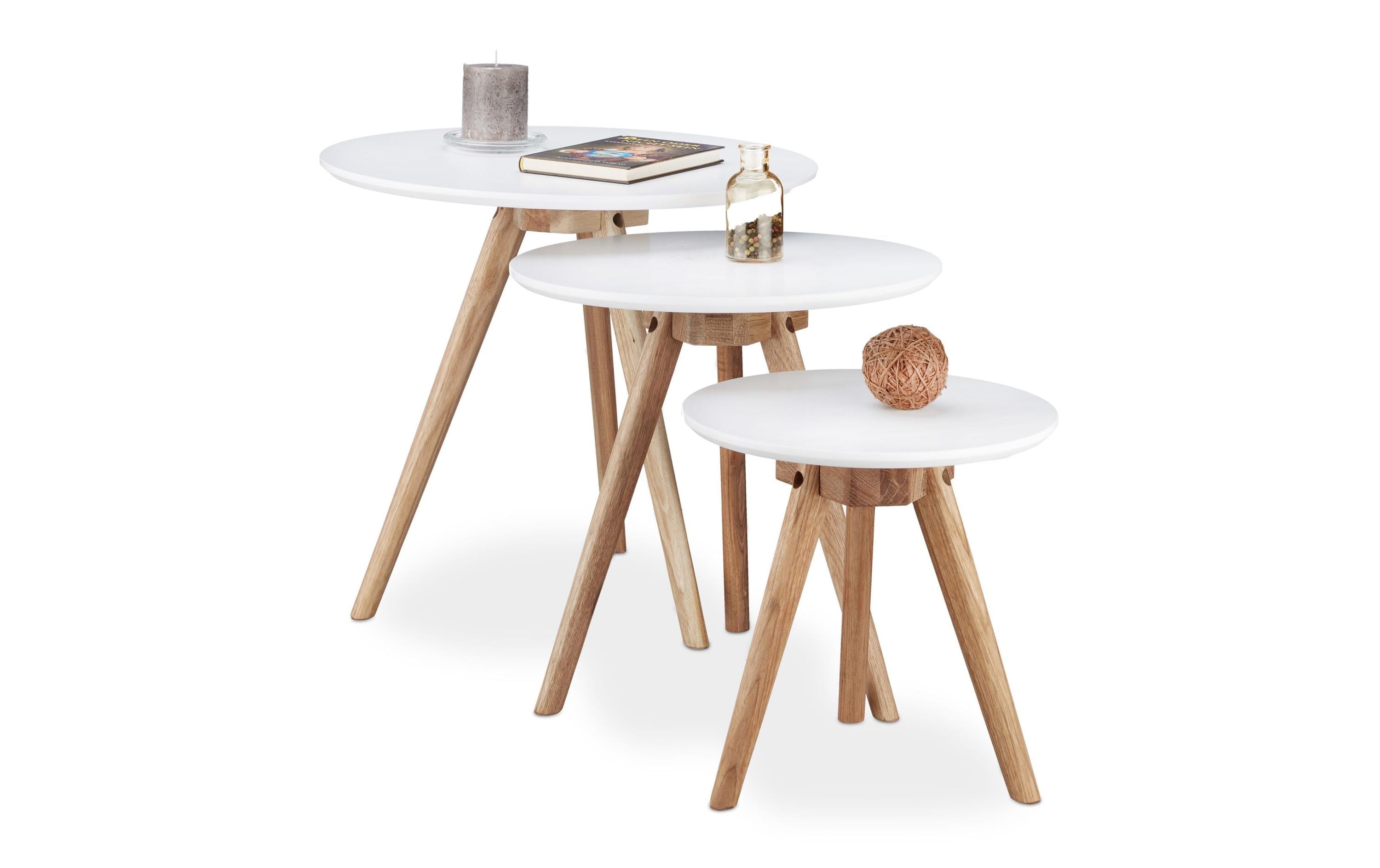 relaxdays Beistelltisch 3er Set MDF/Wallnuss, Braun/Weiss