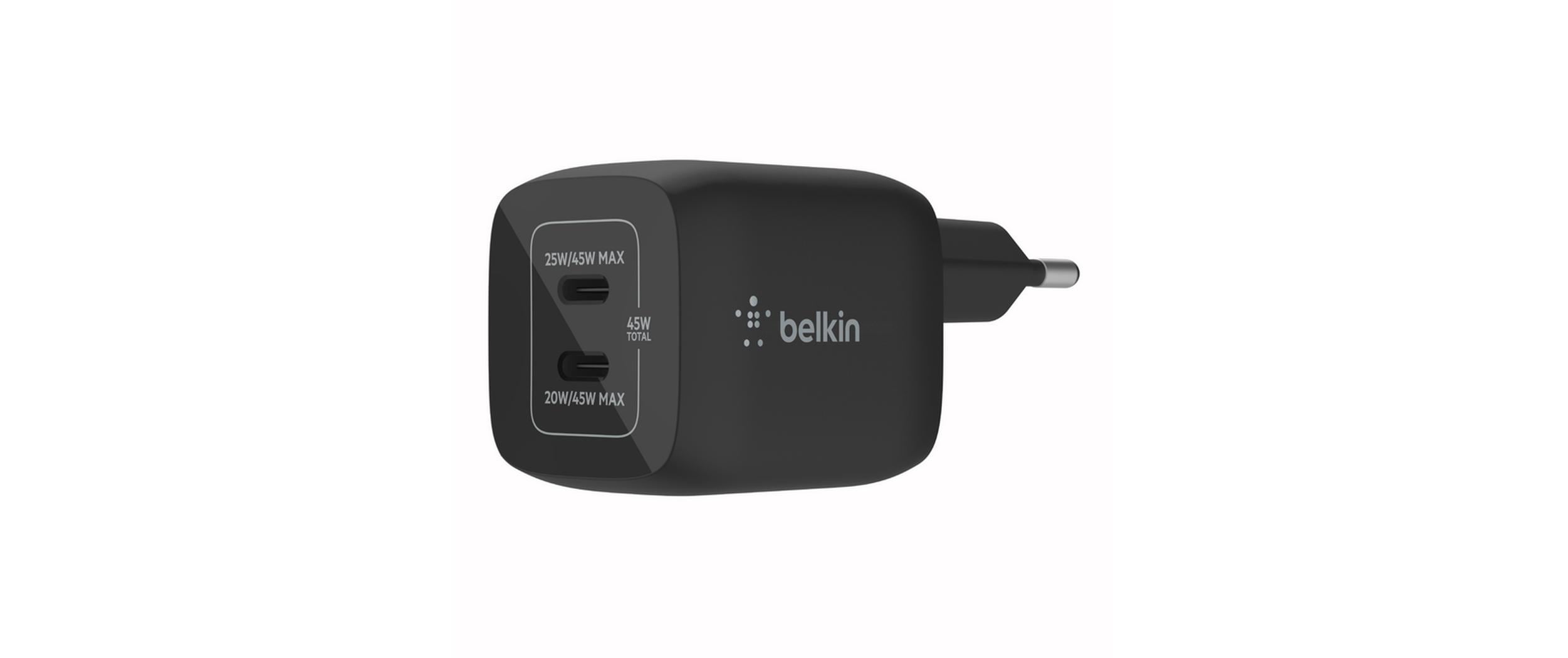 Belkin USB-C-GaN-Ladegerät, 2x USB-C, 45W PD 3.0, Schwarz