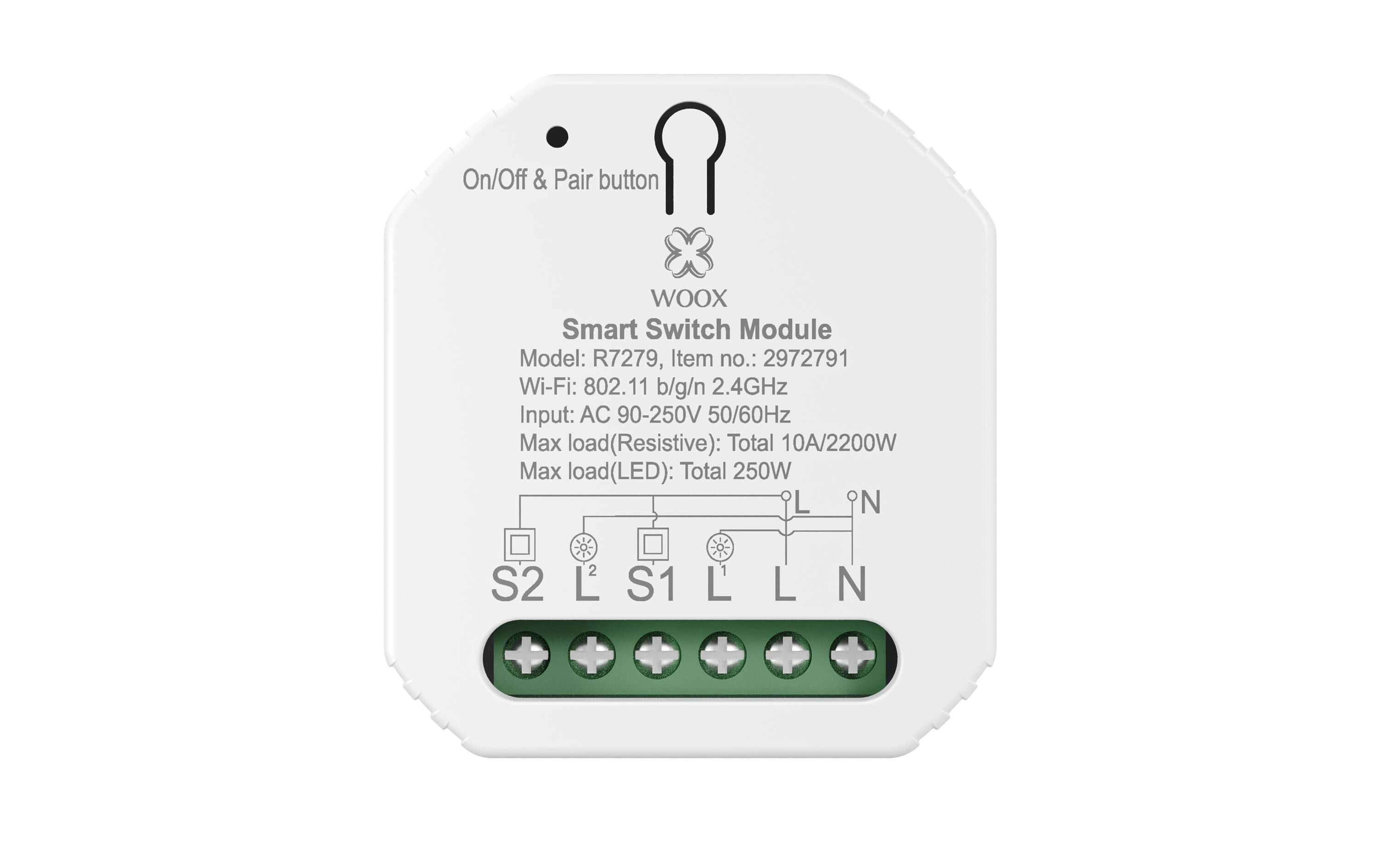 WOOX WiFi Smart Switch 2-gang module R7279 230V 10A 2300W weiss